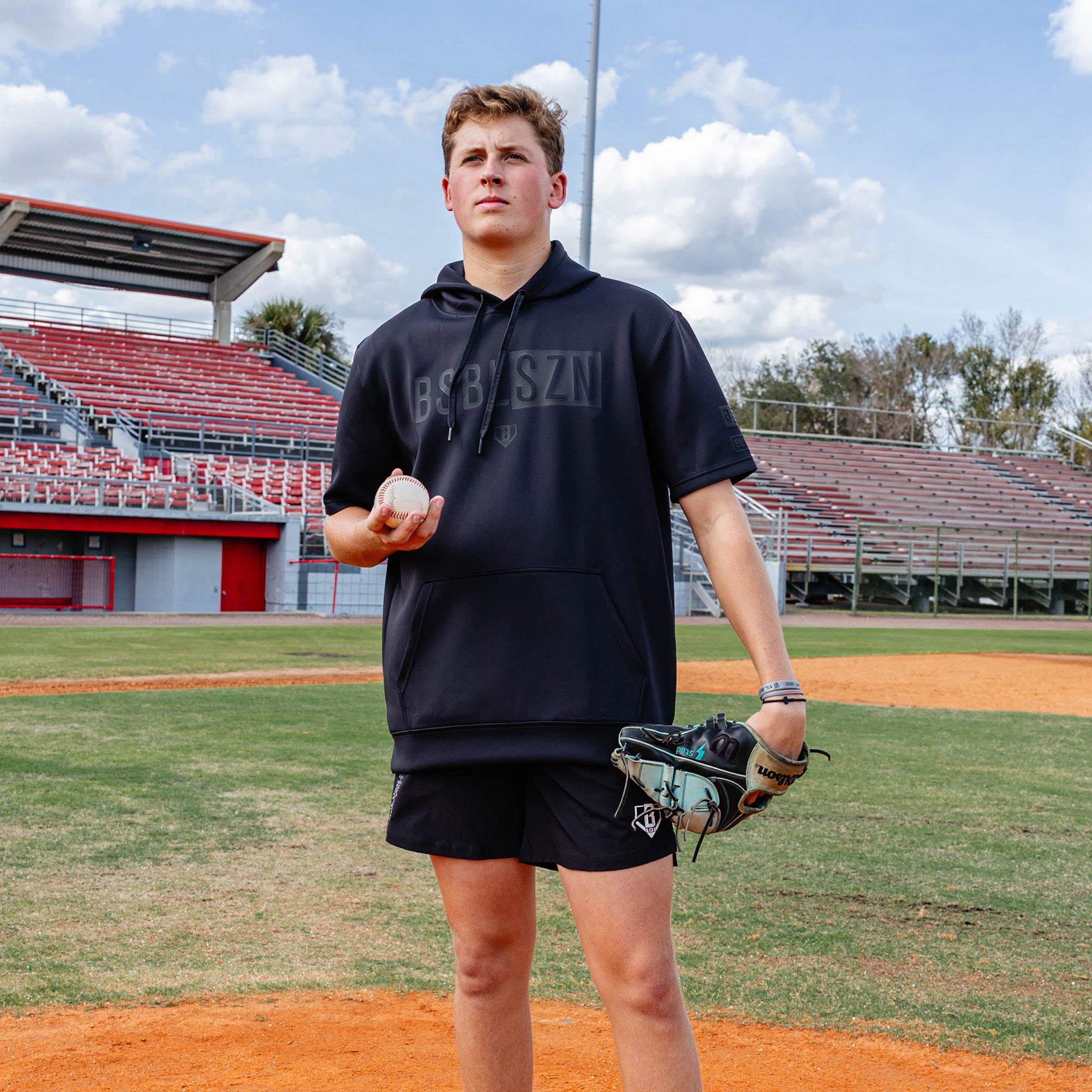 BSBL-SZN Youth Short Sleeve Hoodie V3 - Blackout - Image 4