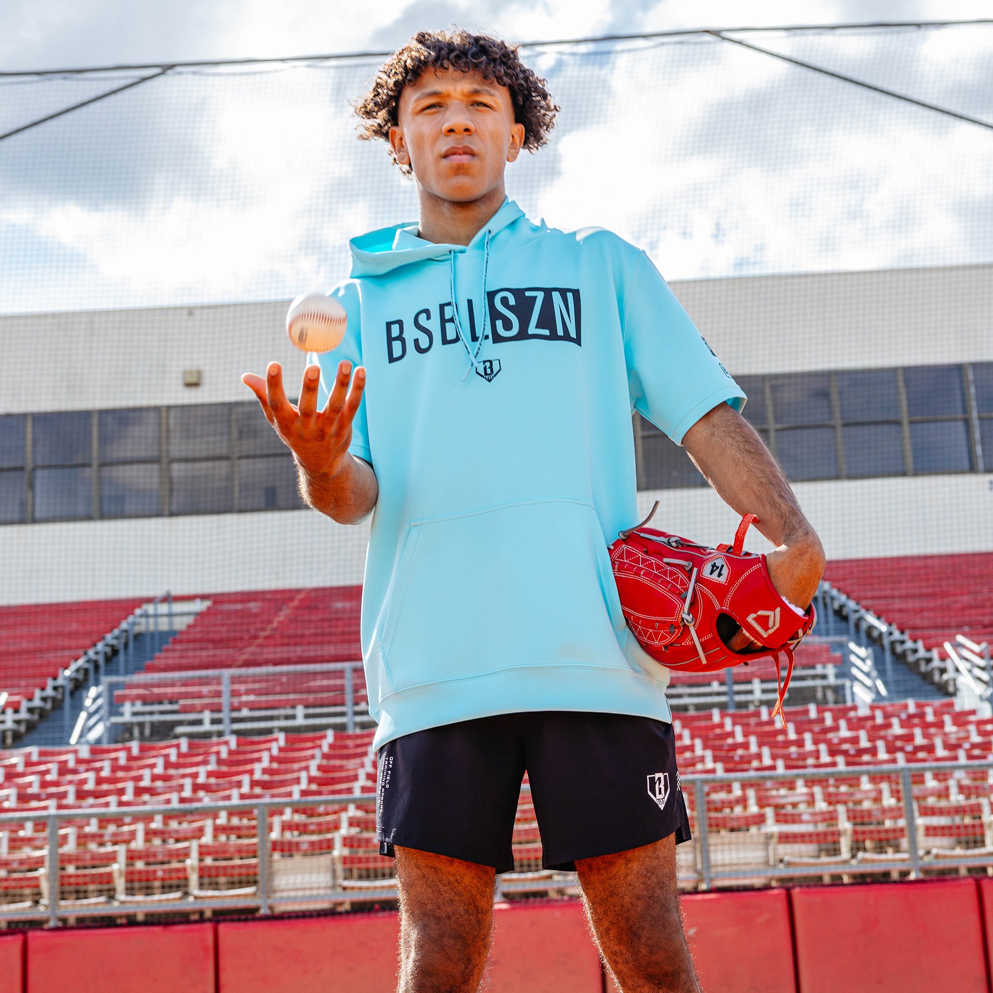 BSBL-SZN Youth Short Sleeve Hoodie V3 - Blue - Image 3