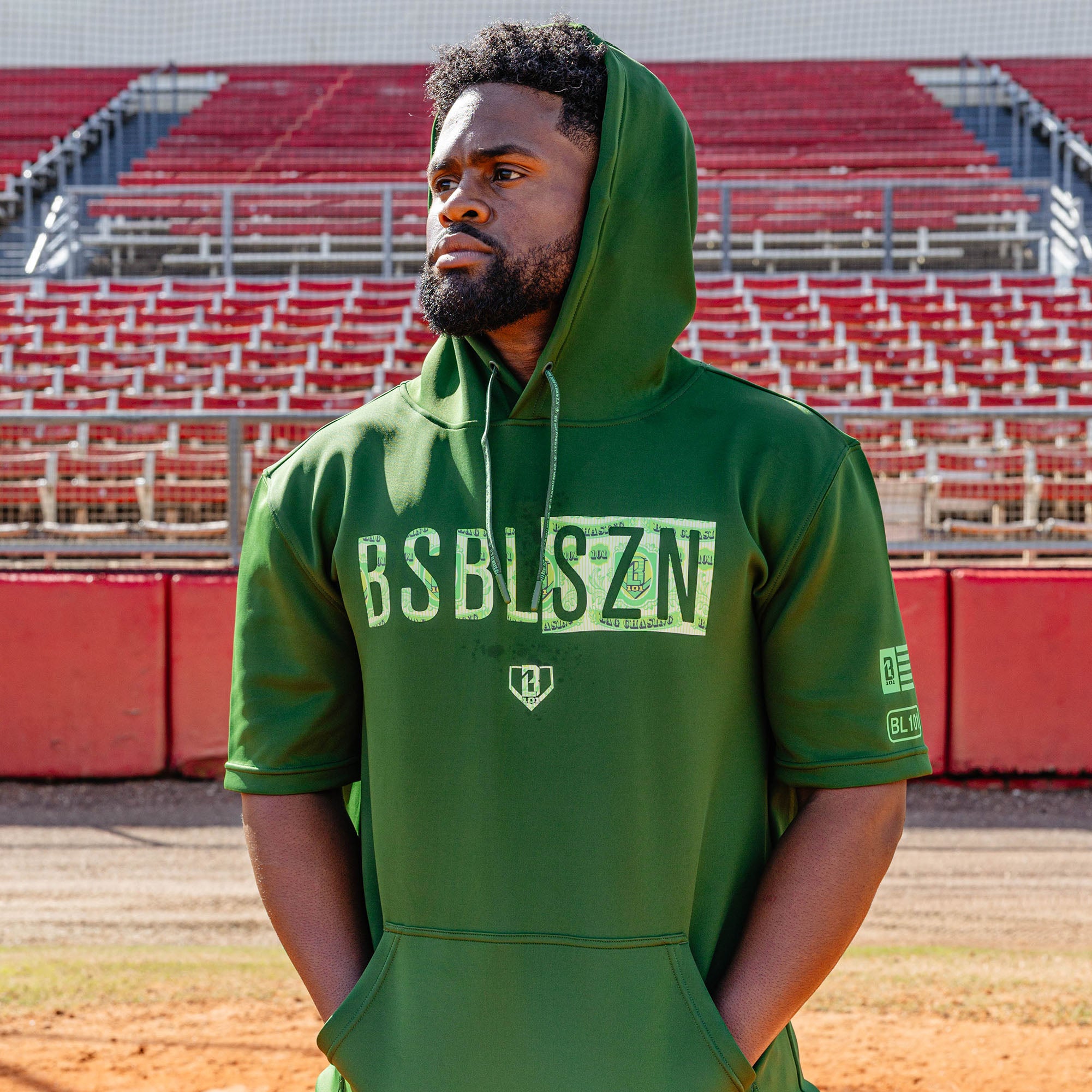 BSBL-SZN Short Sleeve Hoodie V3 - Dark Green/Bag Chaser - Image 3