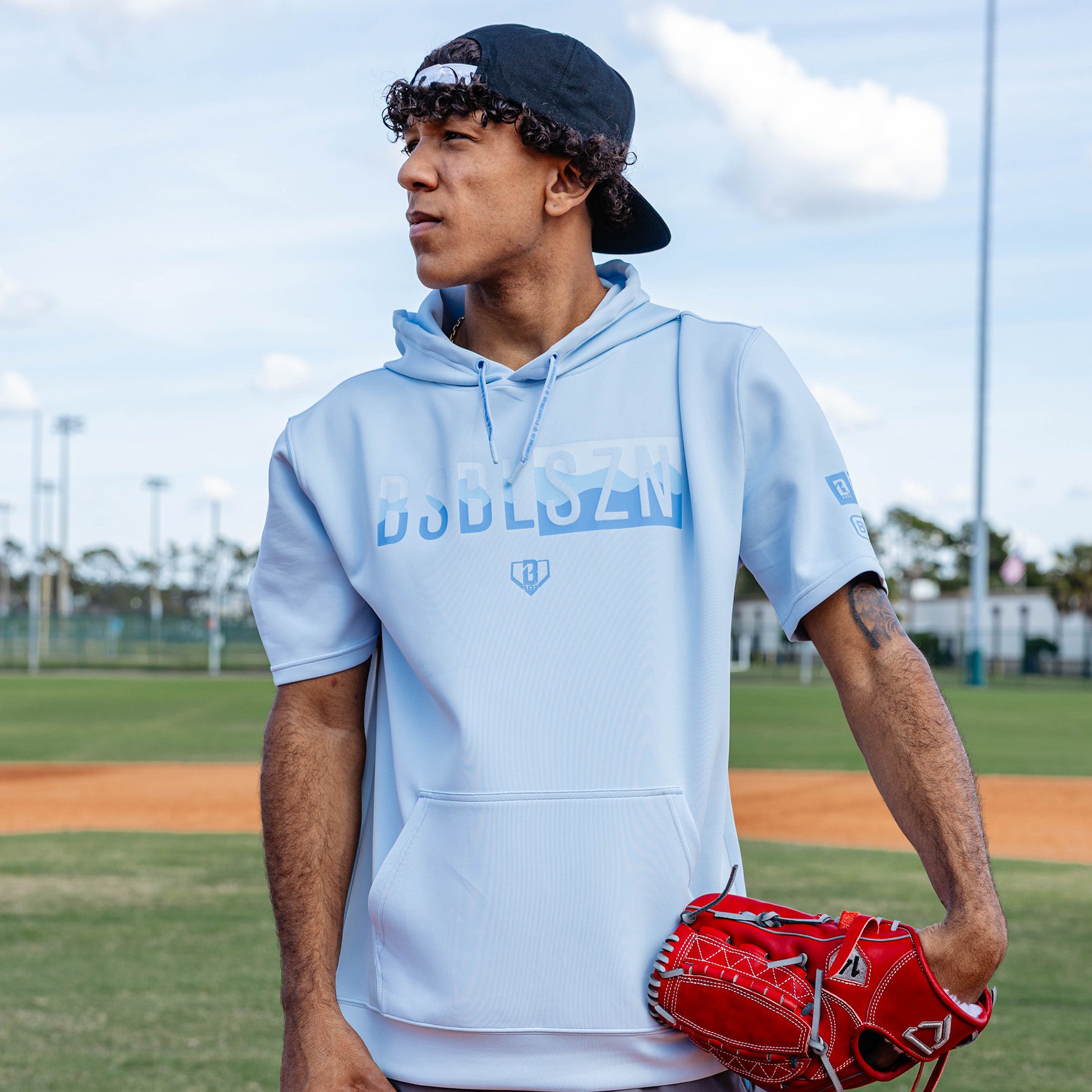 BSBL-SZN Youth Short Sleeve Hoodie V3 - Powder Blue/Wavy - Image 3