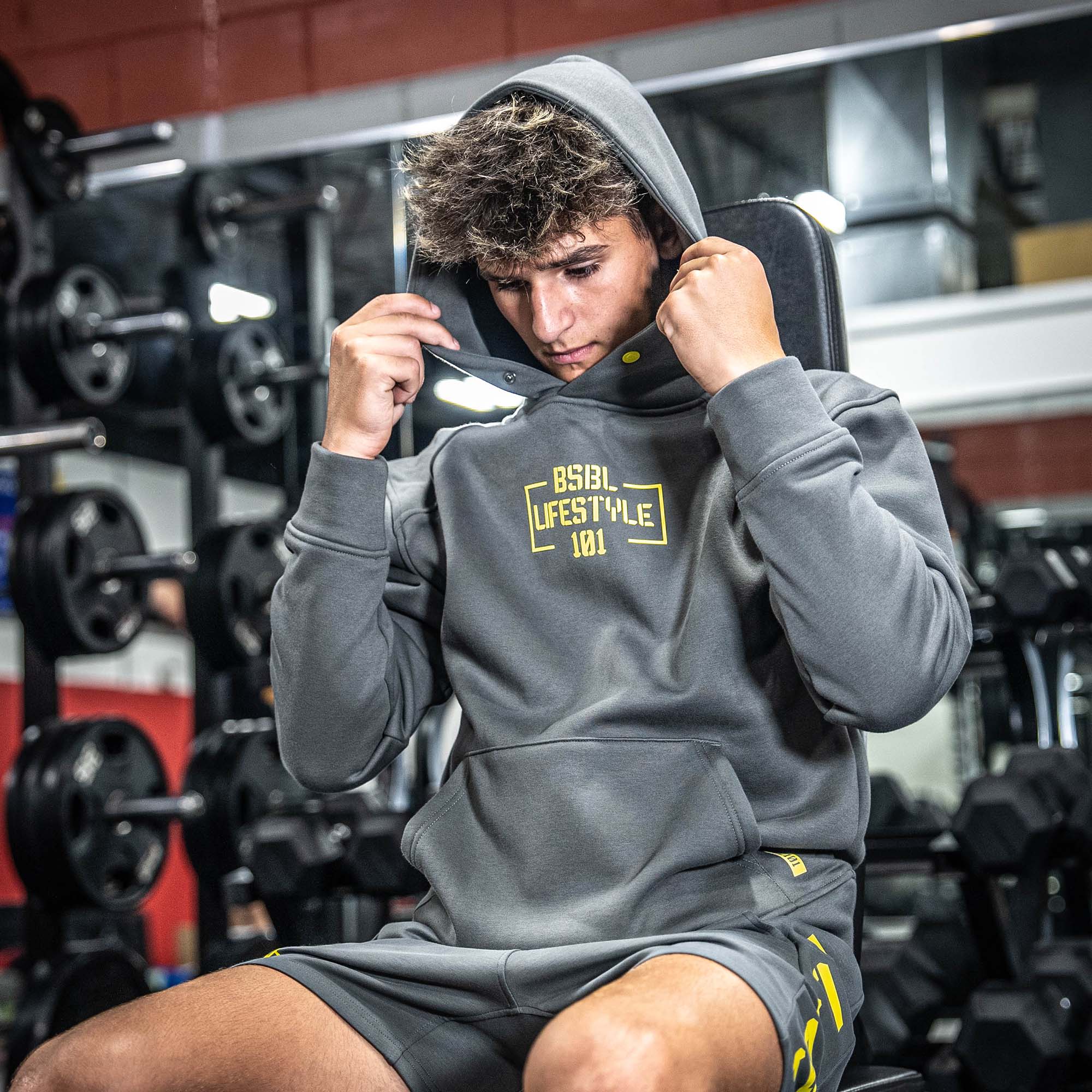 Off-Field Performance Youth Hoodie - Gray/Yellow - Image 3