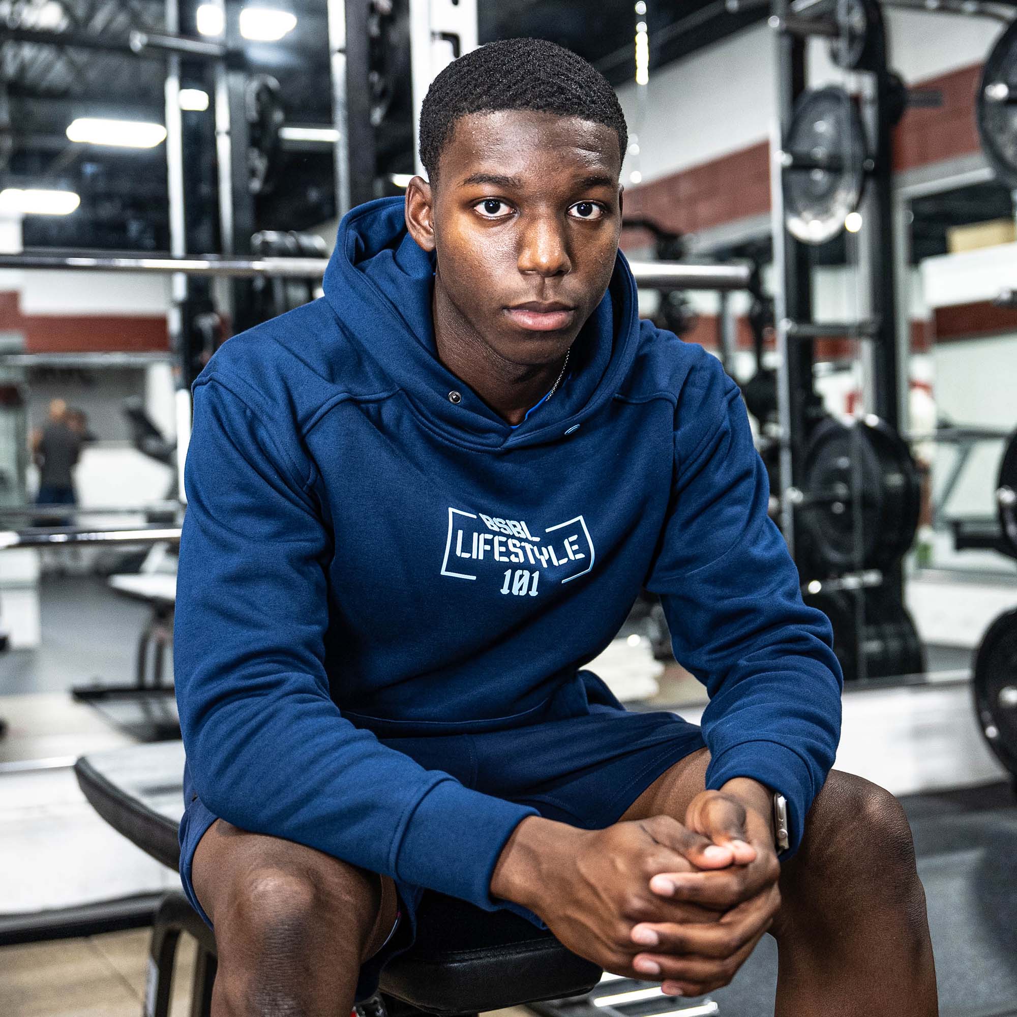 Off-Field Performance Youth Hoodie - Navy/Light Blue - Image 3