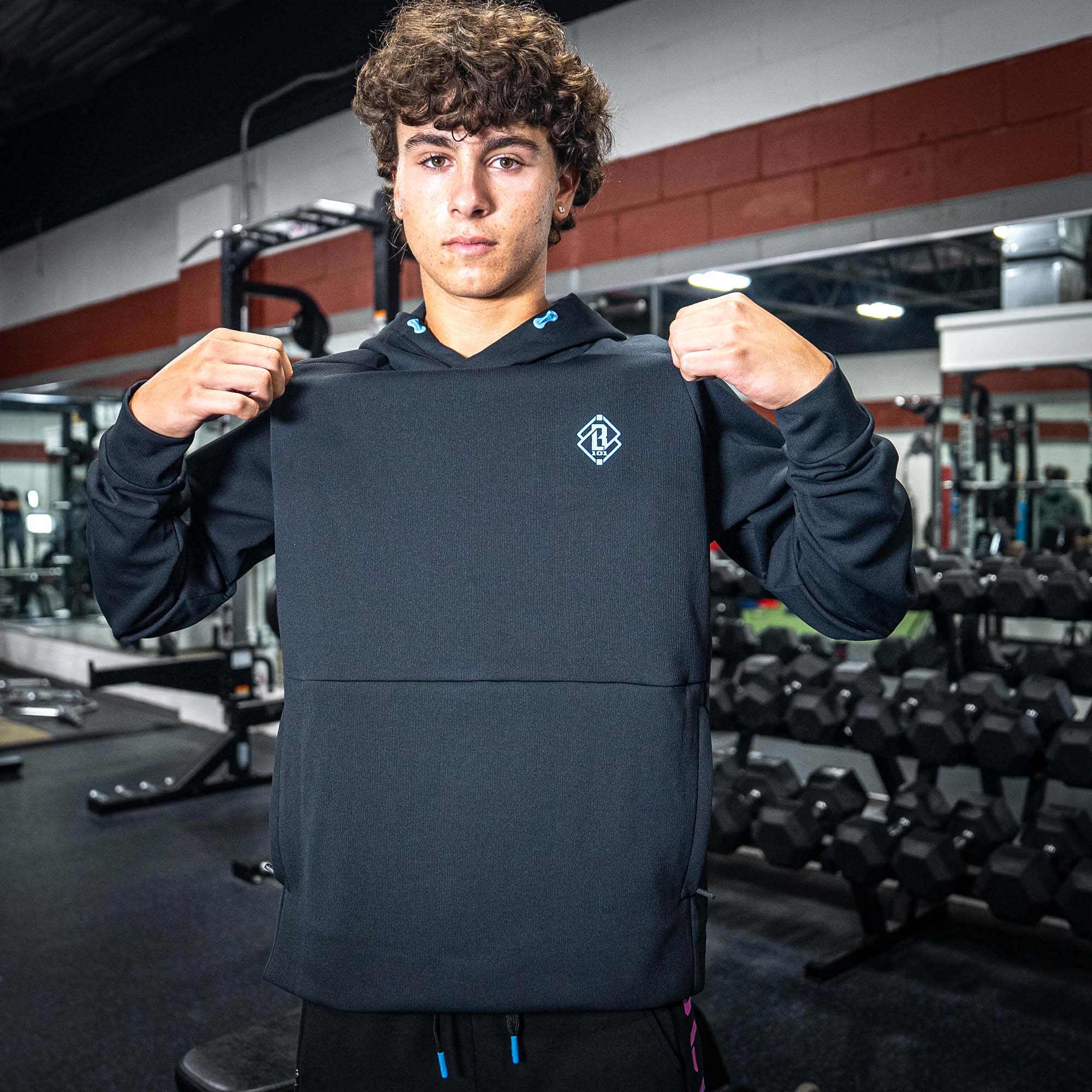 Diamond Tech Side Vented Youth Hoodie - Black/Light Blue - Image 3