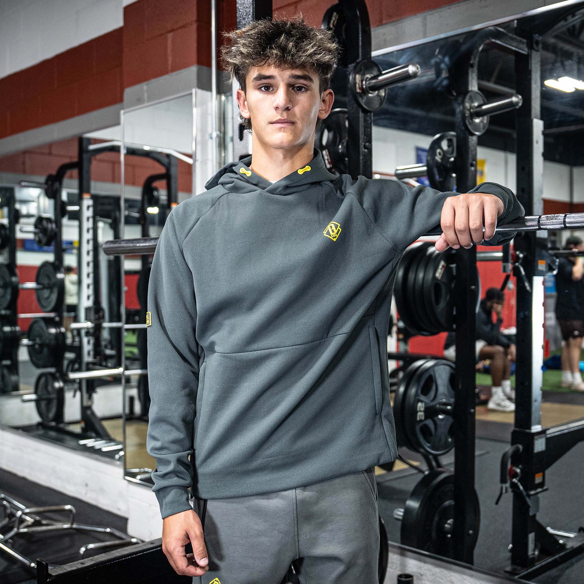 Diamond Tech Side Vented Youth Hoodie - Gray/Yellow - Image 3