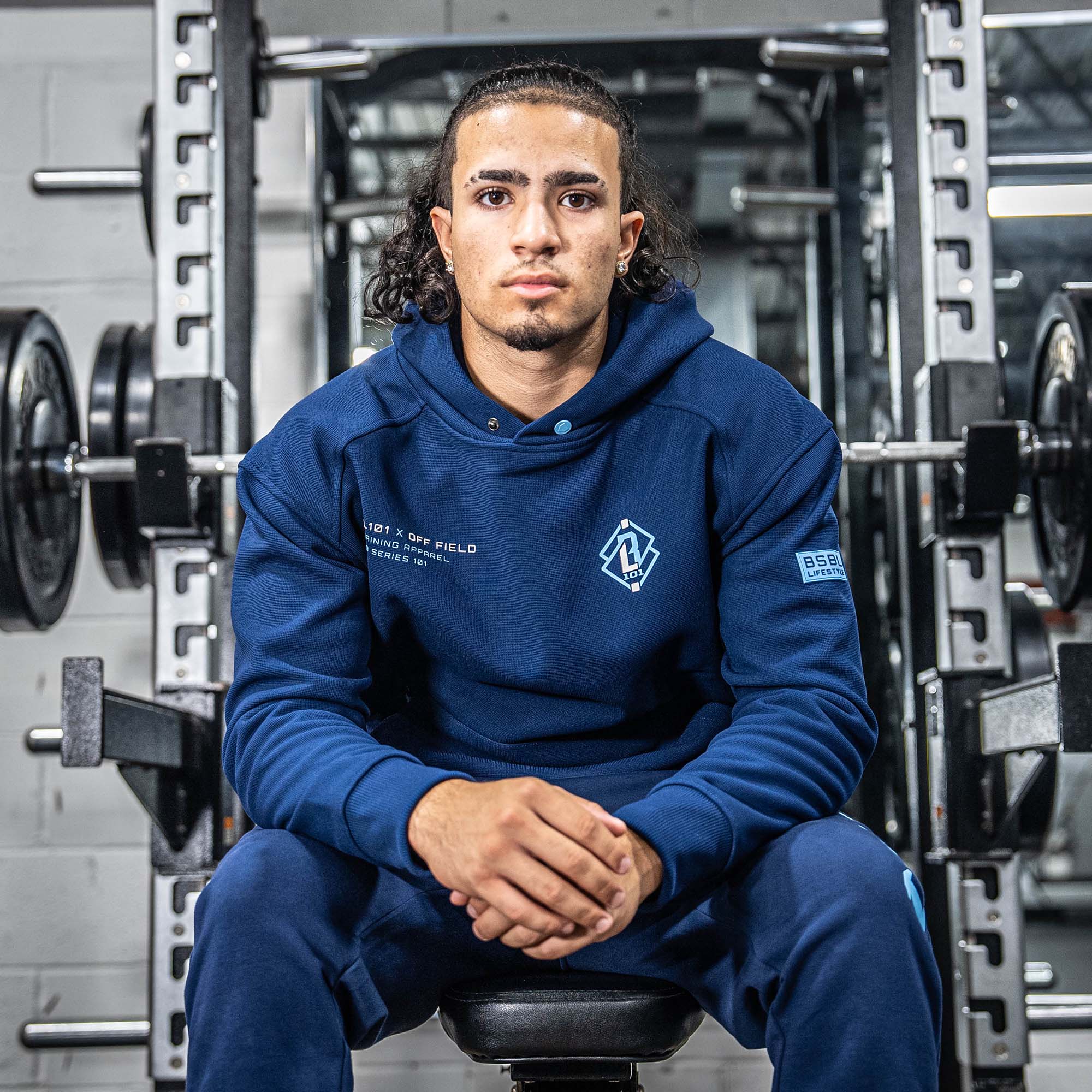Off-Field Waffle Performance Youth Hoodie - Navy/Light Blue - Image 5