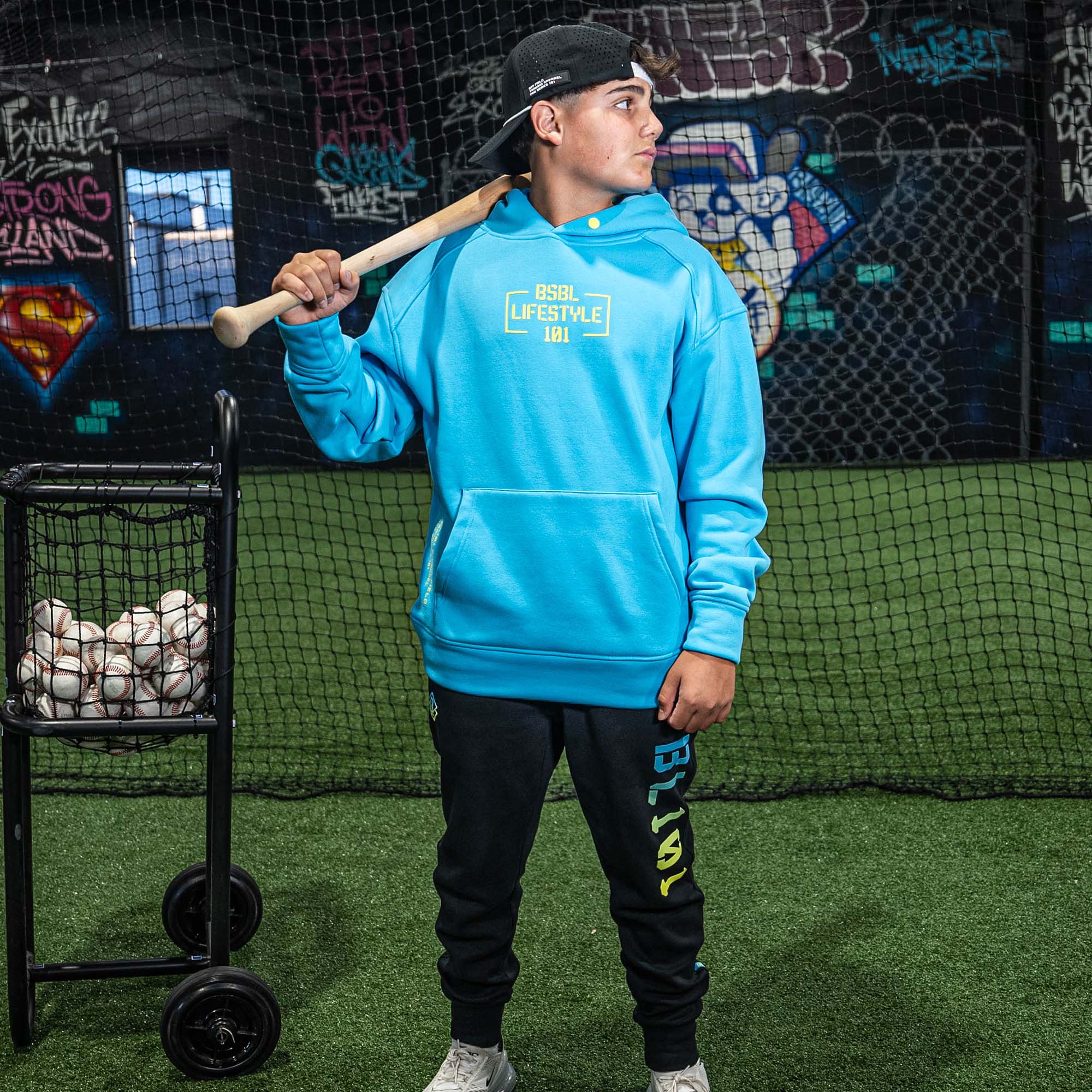 Off-Field Performance Youth Hoodie - Highlighter Blue - Image 4