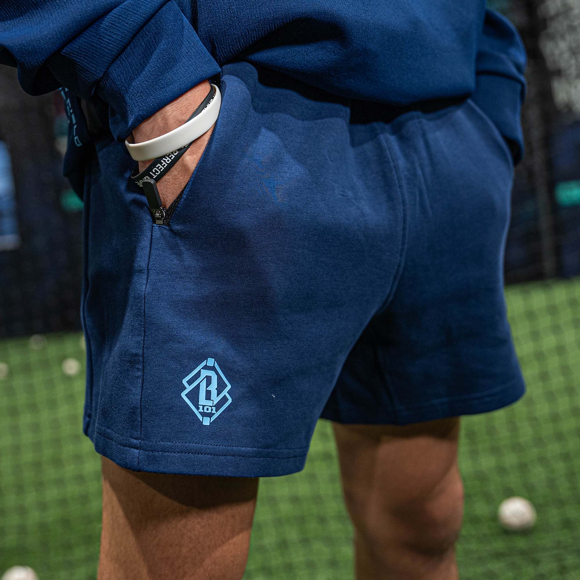 Diamond Relaxed Fit Youth Sweatshorts - Navy/Light Blue - Image 2