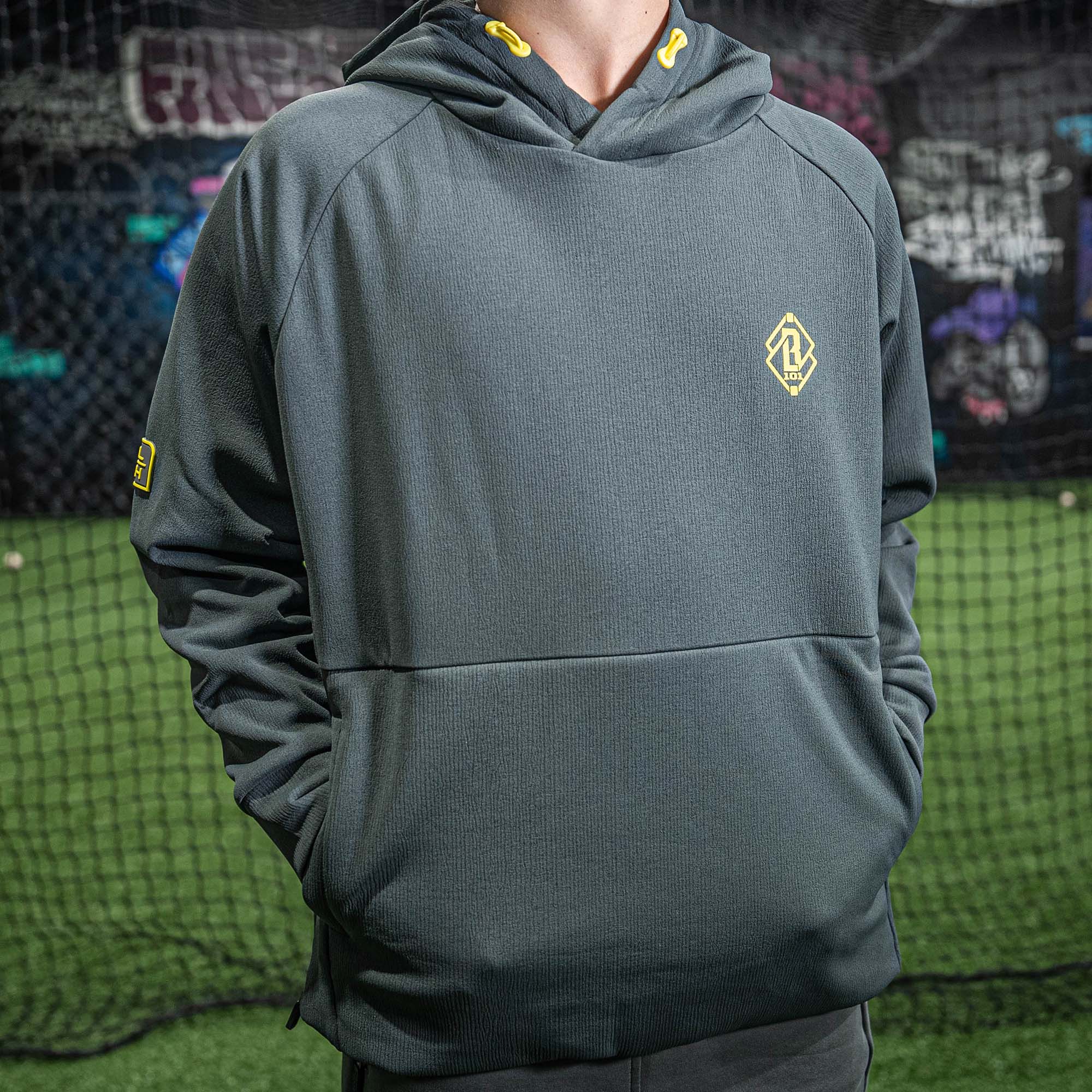 Diamond Tech Side Vented Youth Hoodie - Gray/Yellow - Image 4