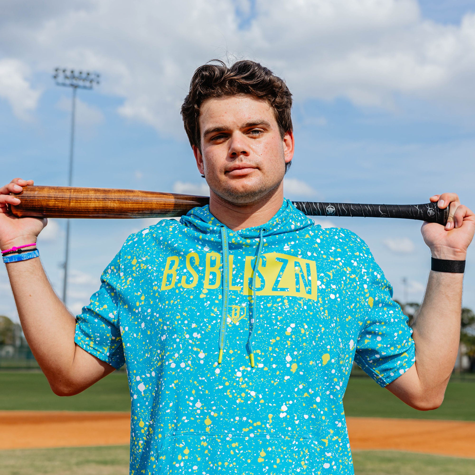 BSBL-SZN Short Sleeve Hoodie V3 - Splatter Highlighter - Image 3