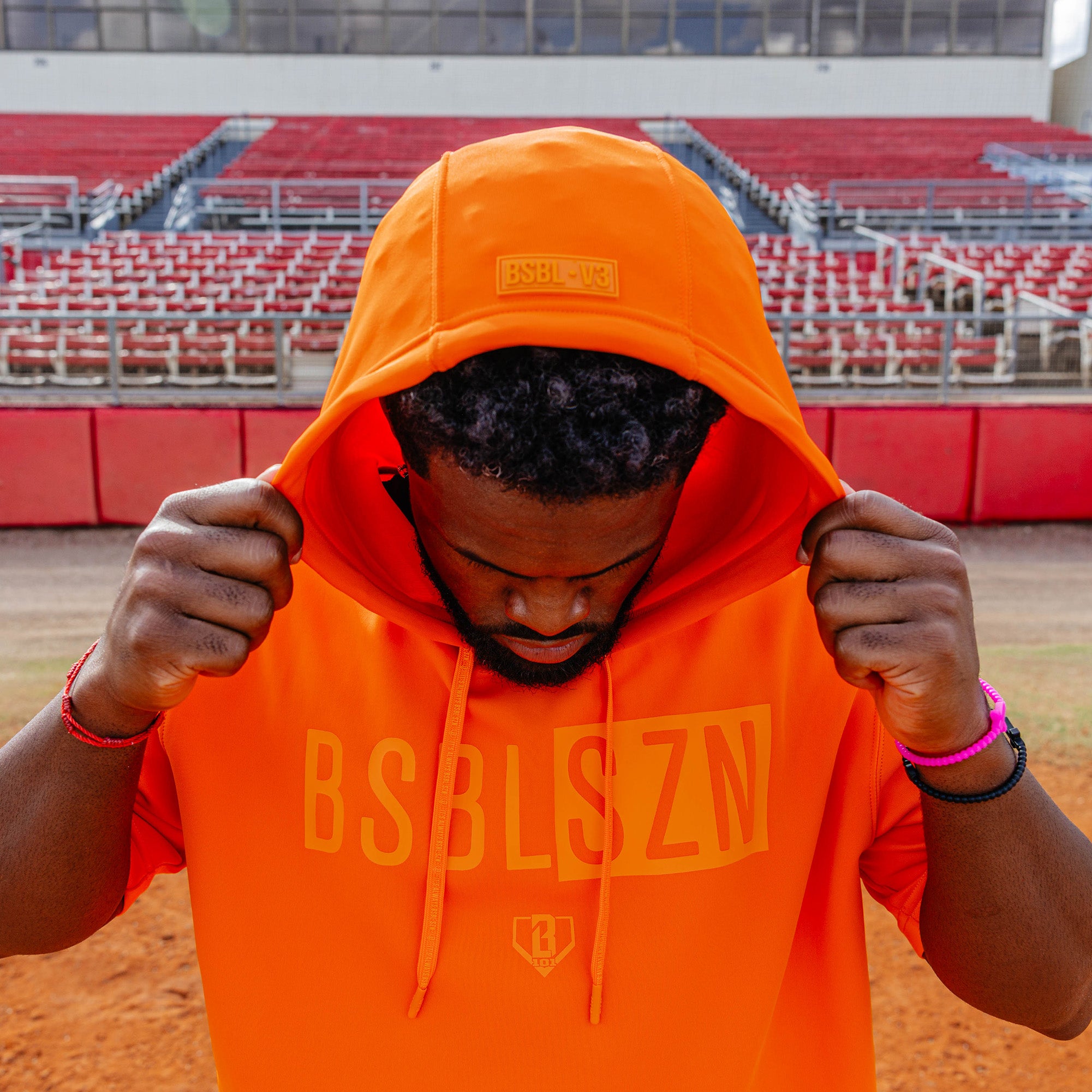 BSBL-SZN Youth Short Sleeve Hoodie V3 - Orange - Image 4