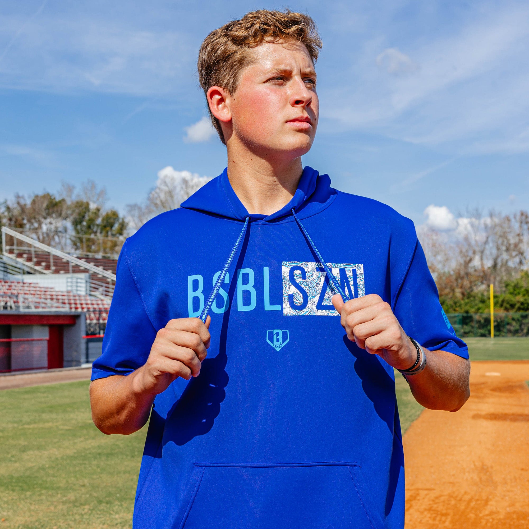 BSBL-SZN Youth Short Sleeve Hoodie V3 - Royal Blue/Oceans - Image 6
