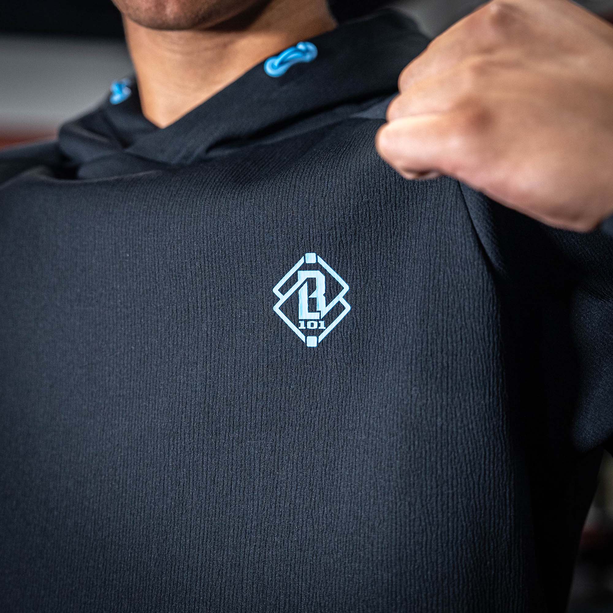 Diamond Tech Side Vented Youth Hoodie - Black/Light Blue - Image 5