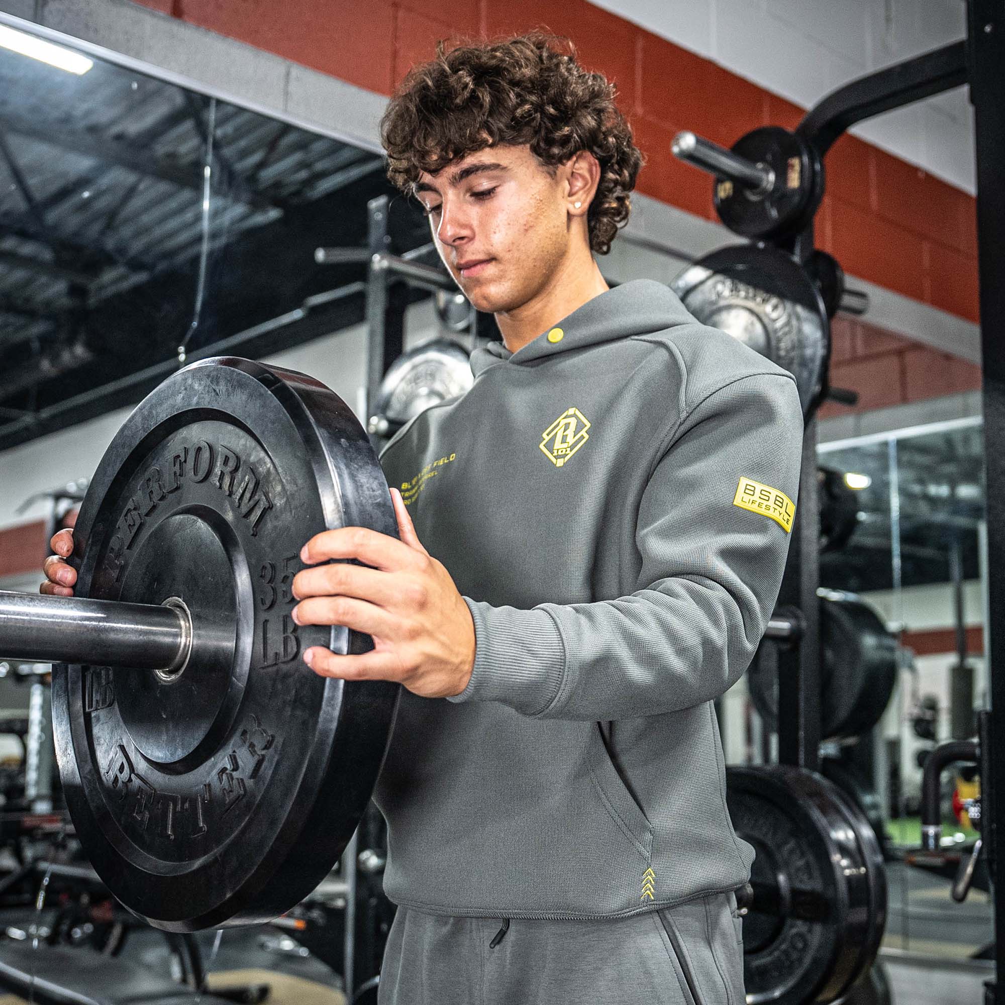 Off-Field Waffle Performance Youth Hoodie - Gray/Yellow - Image 3