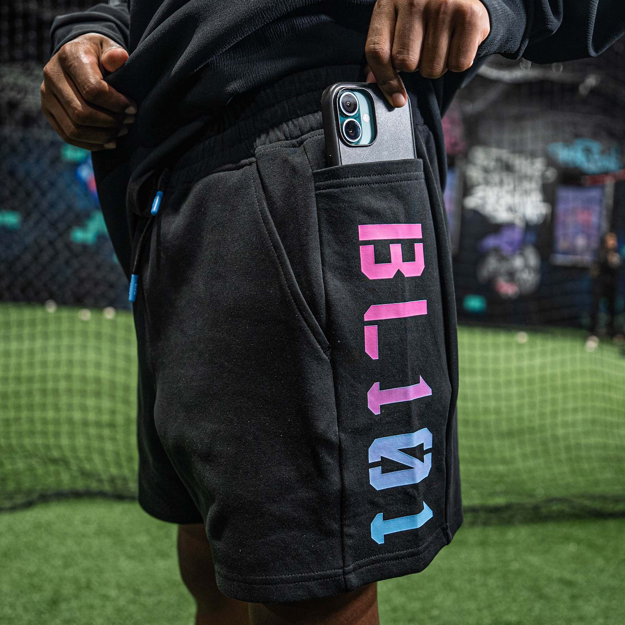 Diamond Relaxed Fit Sweatshorts - Black/Cotton Candy - Image 2
