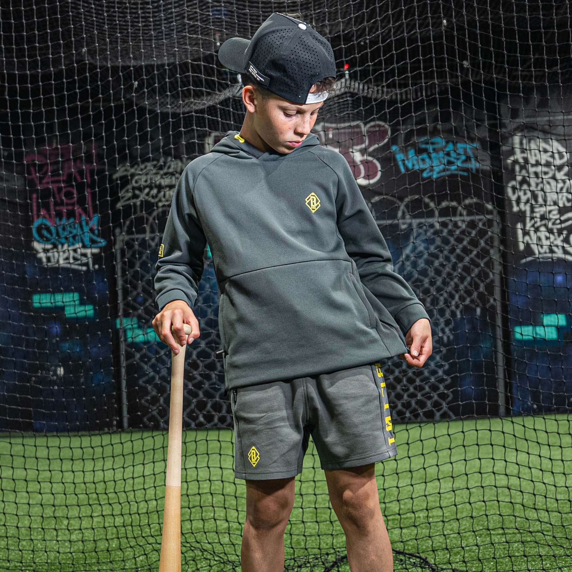 Diamond Relaxed Fit Youth Sweatshorts - Gray/Yellow - Image 4