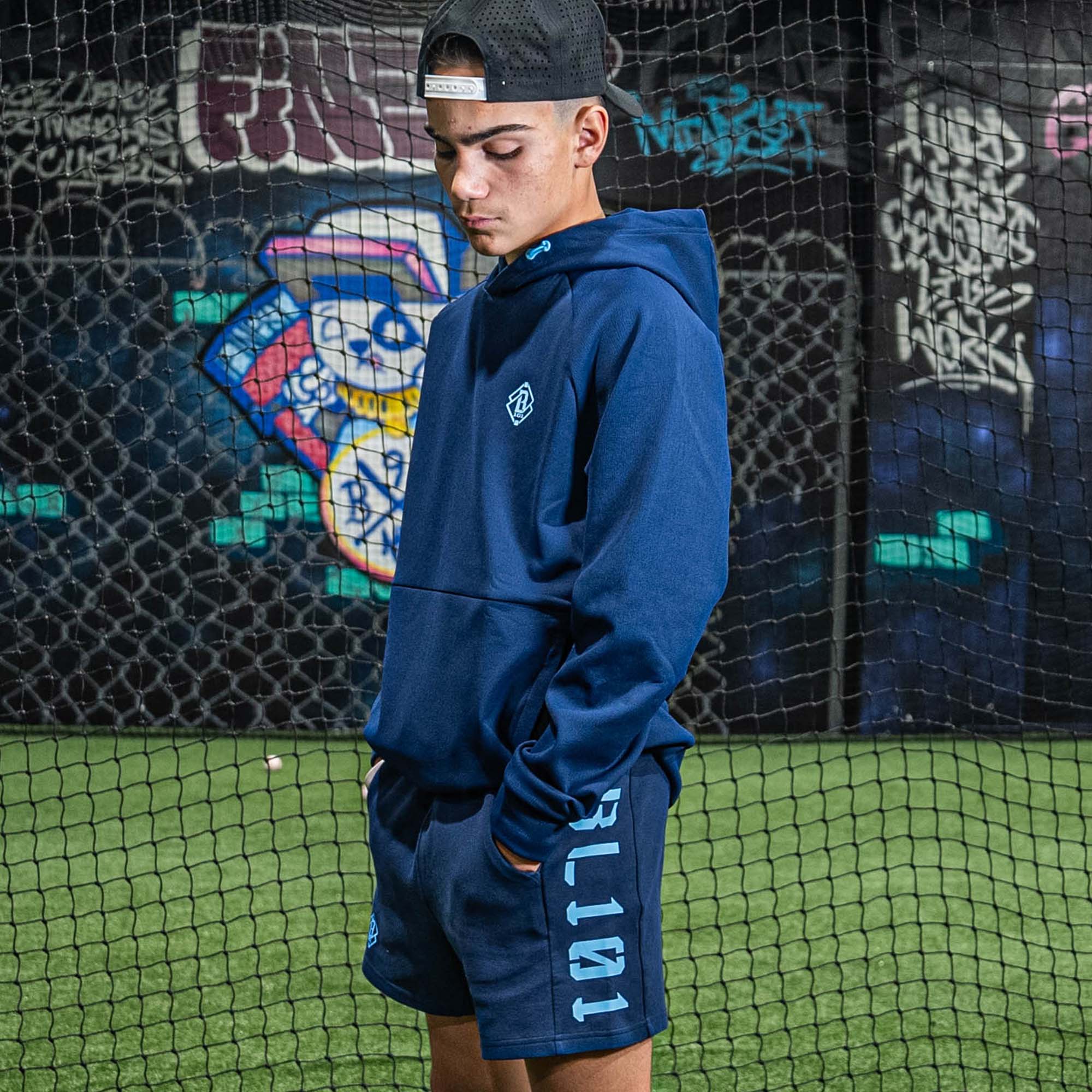 Diamond Relaxed Fit Youth Sweatshorts - Navy/Light Blue - Image 3