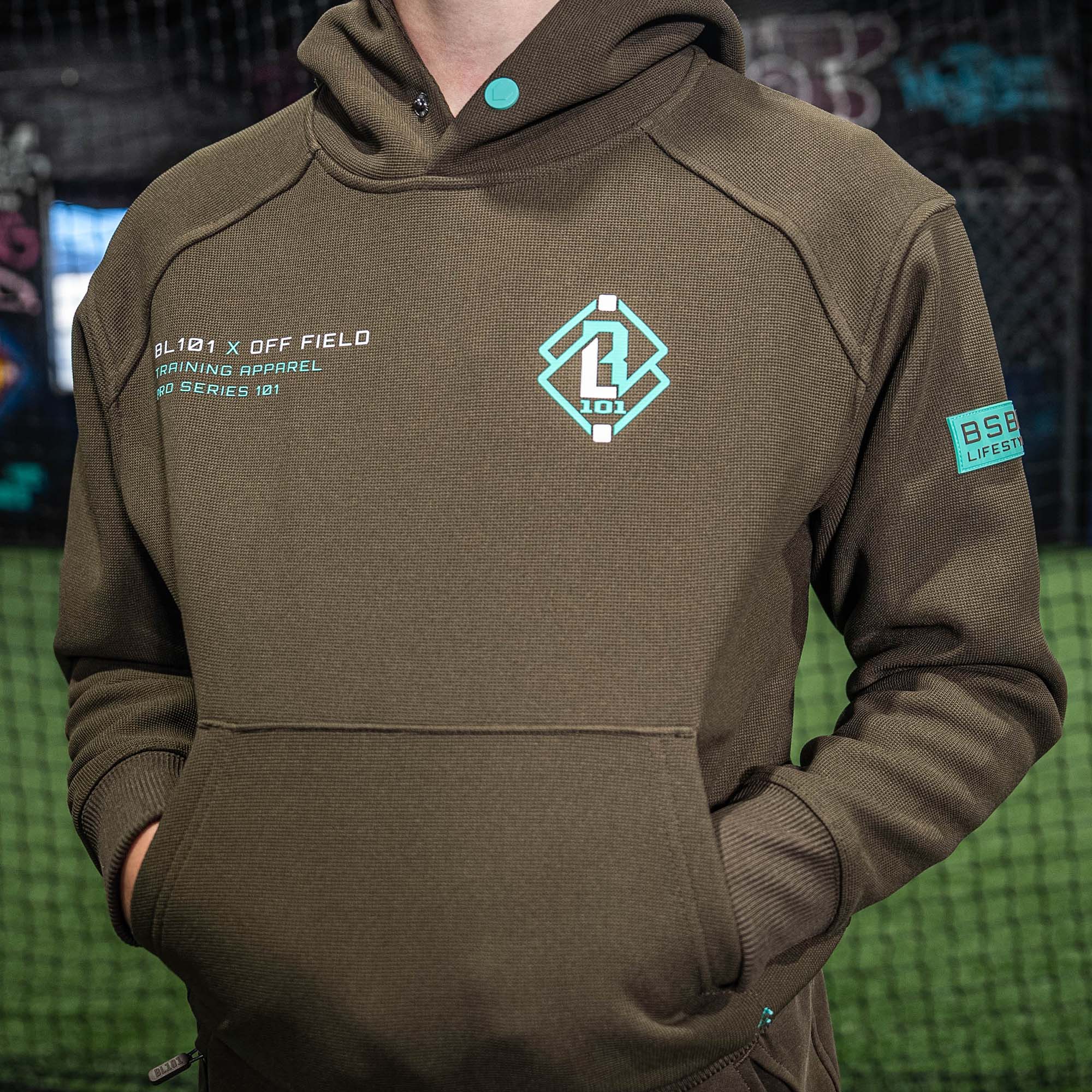 Off-Field Waffle Performance Youth Hoodie - Brown/Mint - Image 3