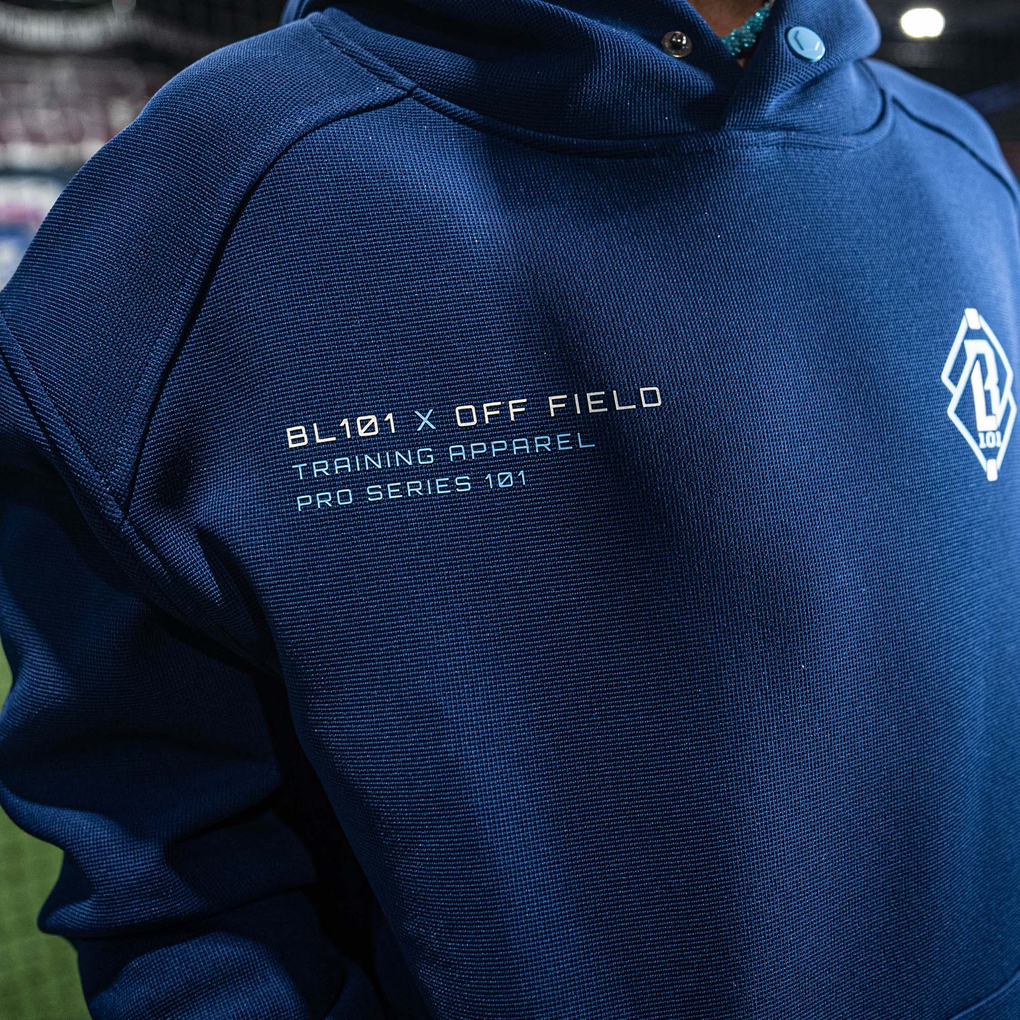 Off-Field Waffle Performance Youth Hoodie - Navy/Light Blue - Image 2