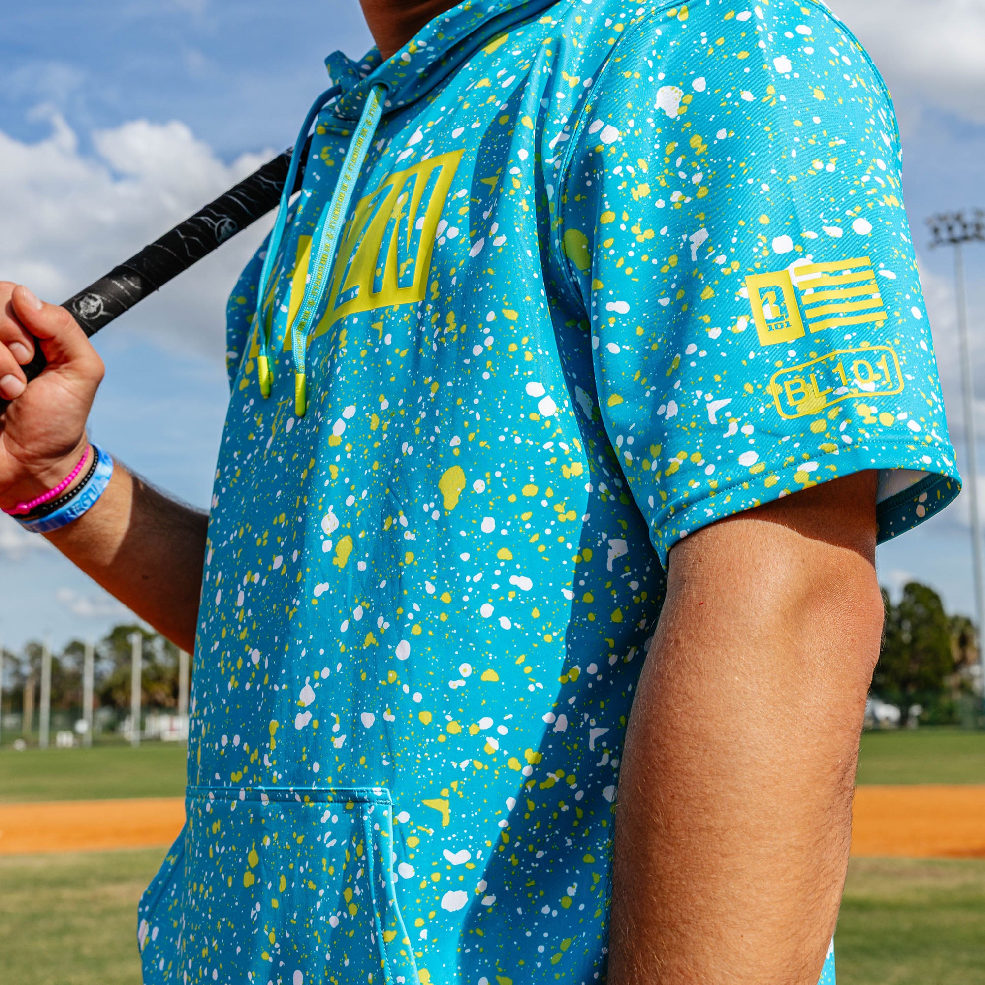 BSBL-SZN Short Sleeve Hoodie V3 - Splatter Highlighter - Image 5