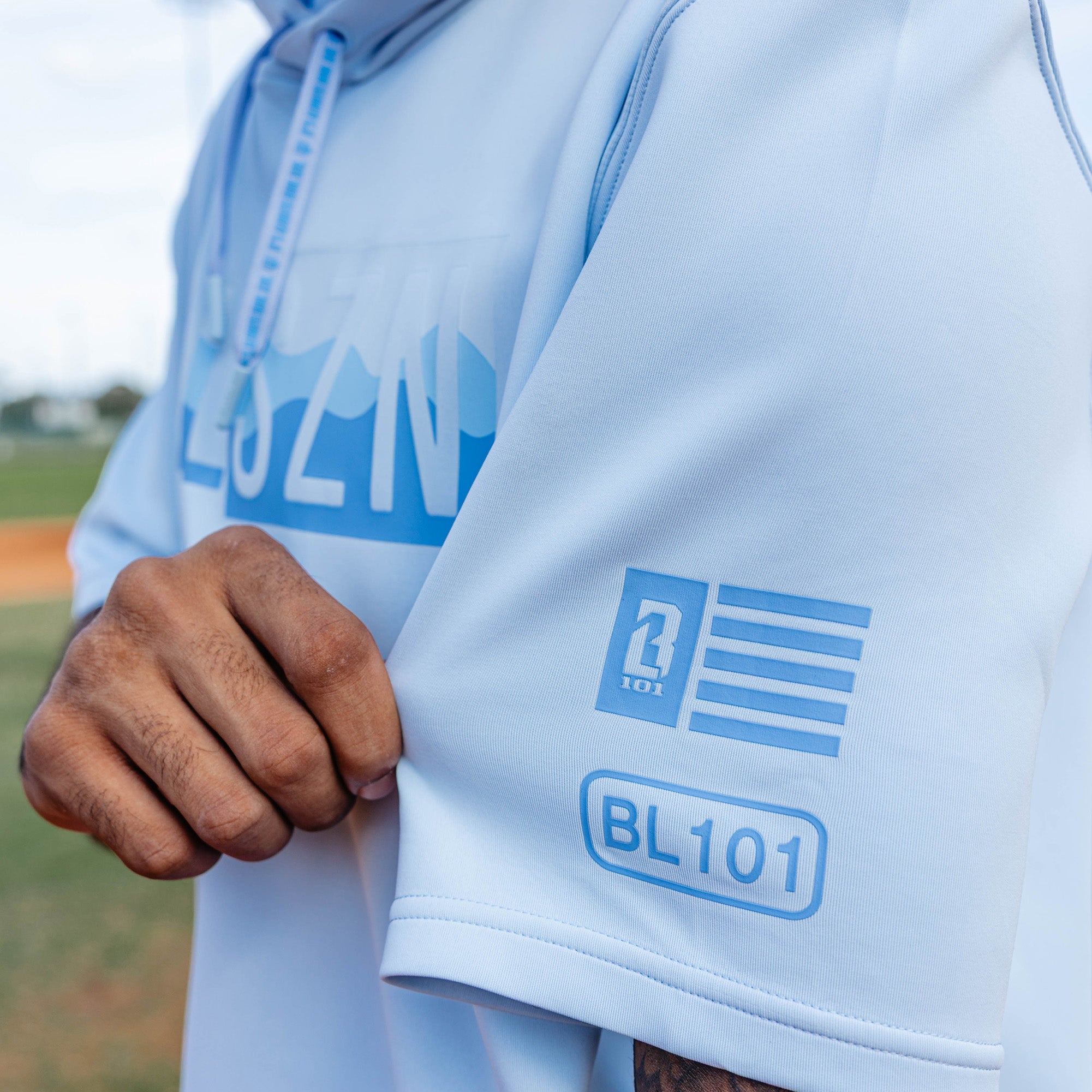 BSBL-SZN Youth Short Sleeve Hoodie V3 - Powder Blue/Wavy - Image 5