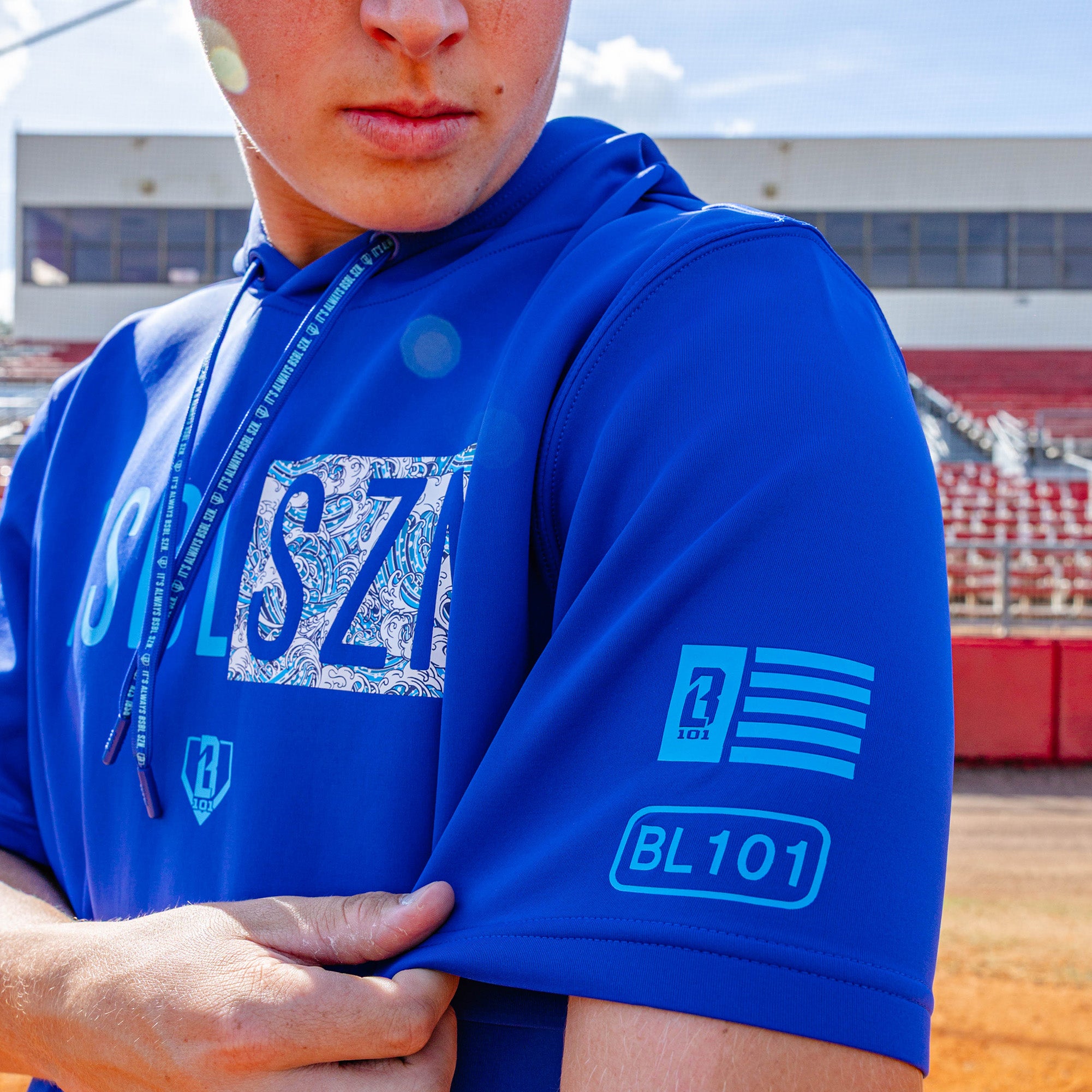 BSBL-SZN Youth Short Sleeve Hoodie V3 - Royal Blue/Oceans - Image 4
