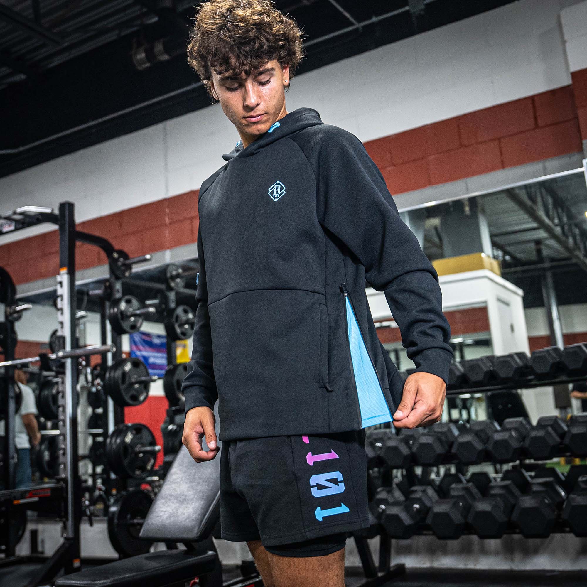 Diamond Tech Side Vented Youth Hoodie - Black/Light Blue - Image 7