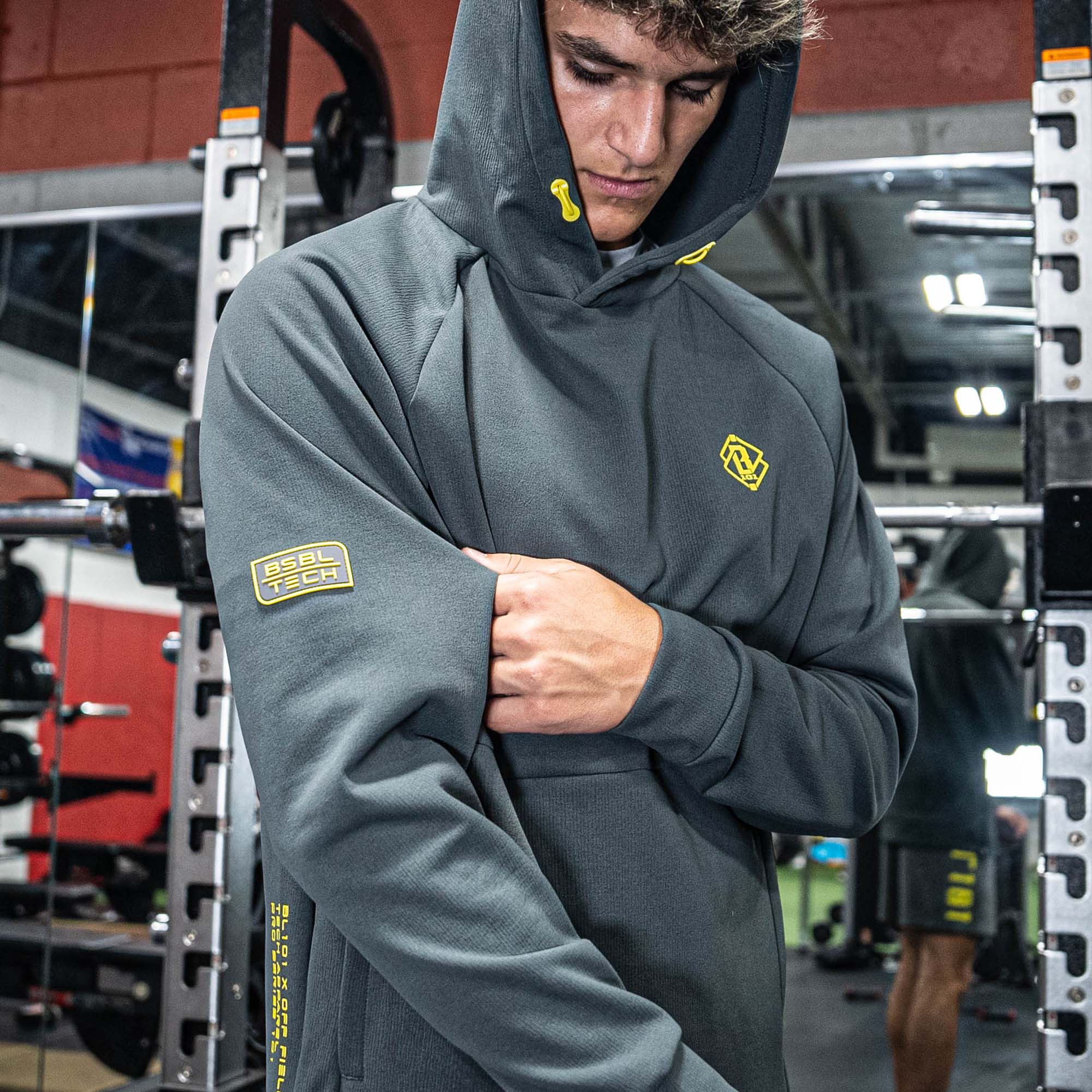 Diamond Tech Side Vented Youth Hoodie - Gray/Yellow - Image 7
