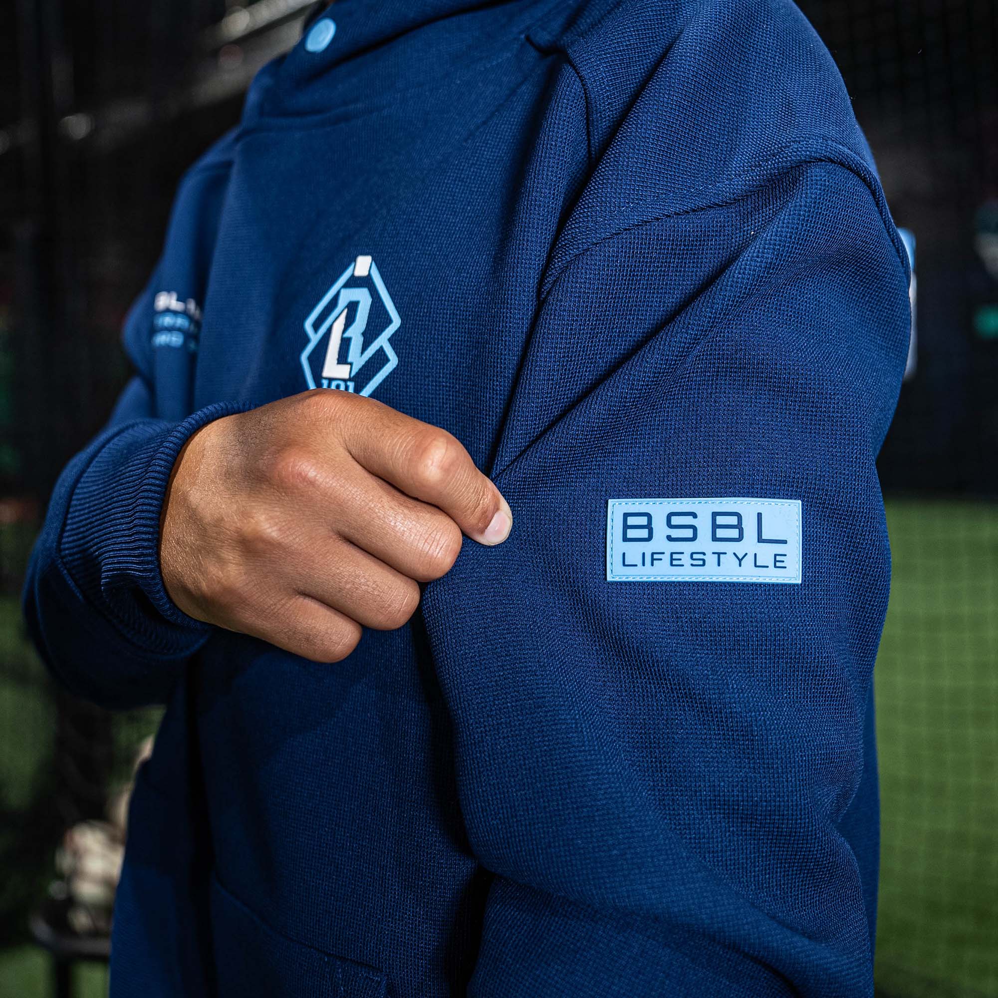 Off-Field Waffle Performance Youth Hoodie - Navy/Light Blue - Image 3