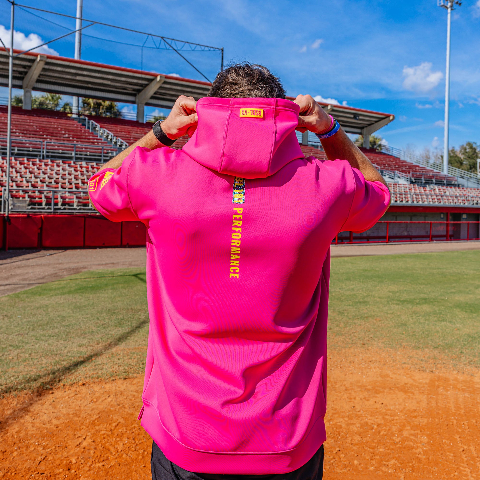 BSBL-SZN Youth Short Sleeve Hoodie V3 - Pink/Smiley Slugger - Image 6