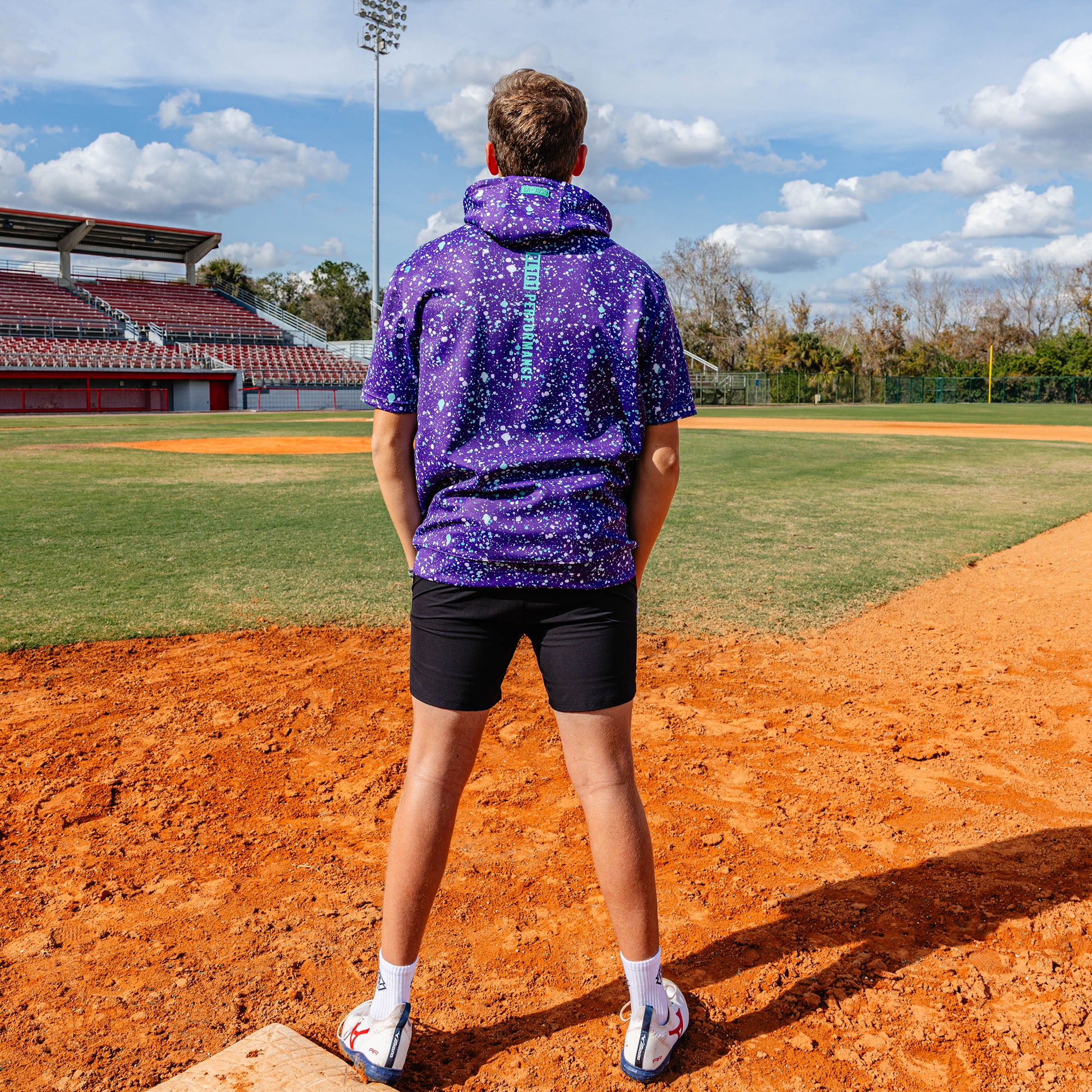 BSBL-SZN Youth Short Sleeve Hoodie V3 - Splatter Purple/Teal - Image 6