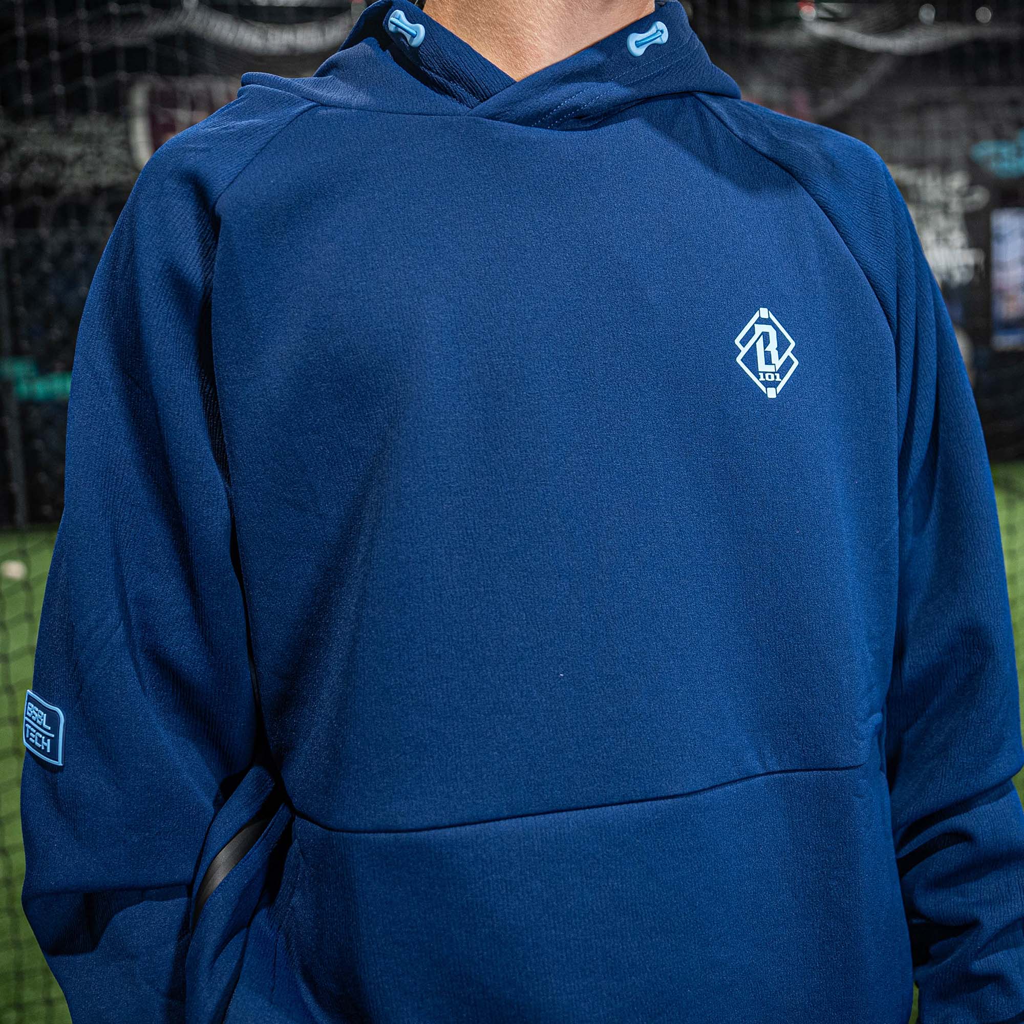 Diamond Tech Side Vented Youth Hoodie - Navy/Light Blue - Image 3
