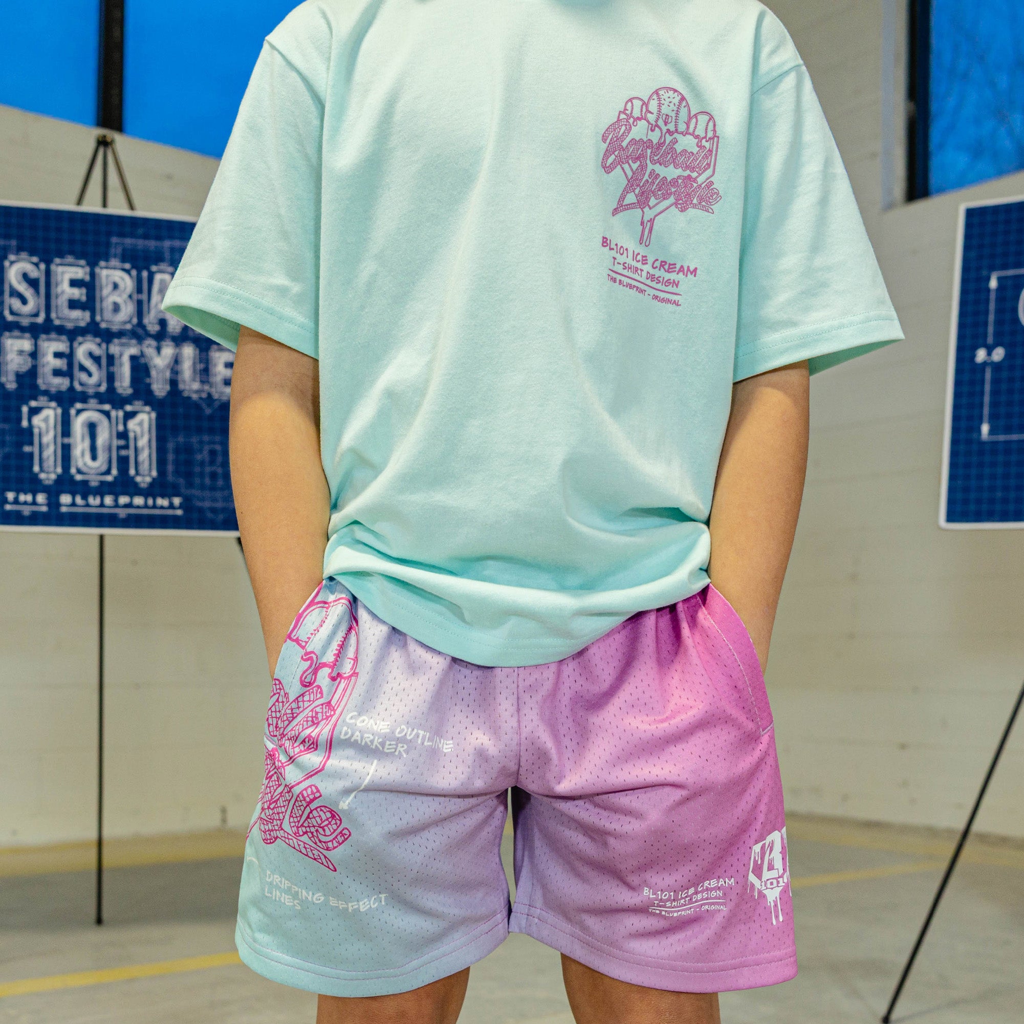 OG Ice Cream Design Shorts - Light Blue - Image 3