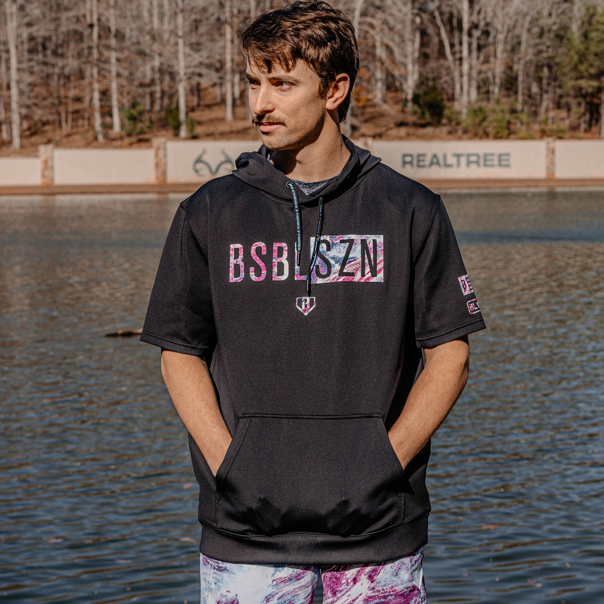 Realtree BSBL-SZN Short Sleeve Hoodie V3 - Black/Aspect Blue - Image 3