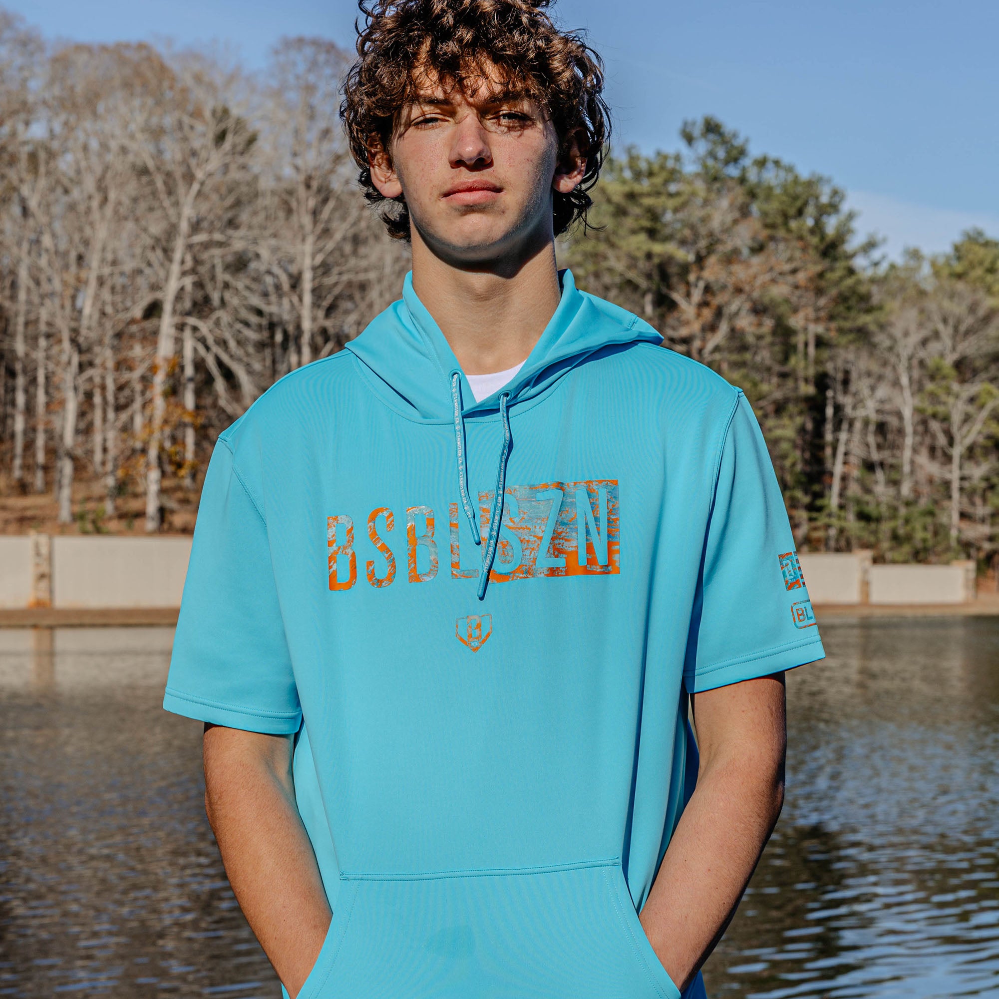 Realtree BSBL-SZN Short Sleeve Hoodie V3 - Bright Blue/Aspect-Orange - Image 3