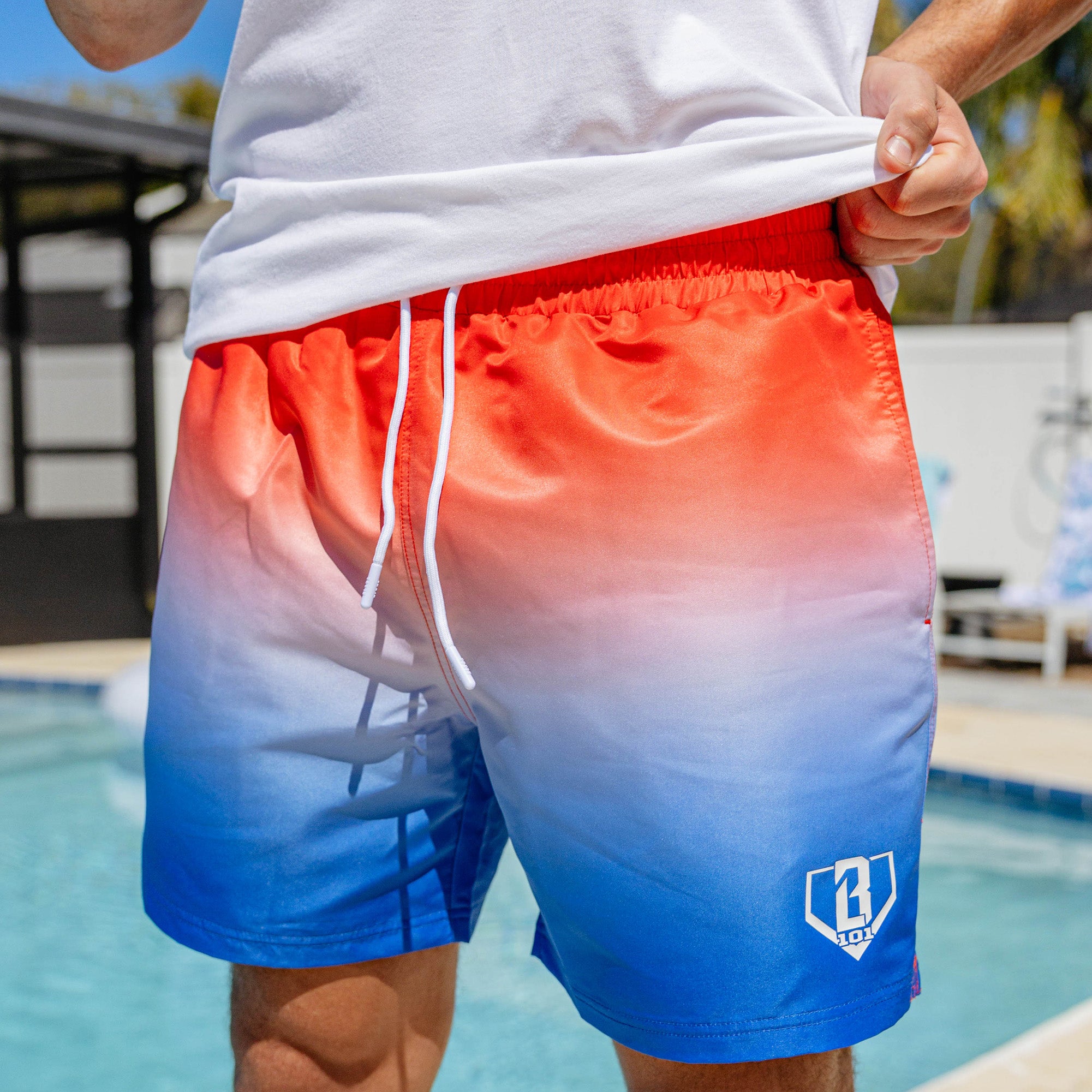 Gradient Swim Trunks - Red/White/Blue - Image 7