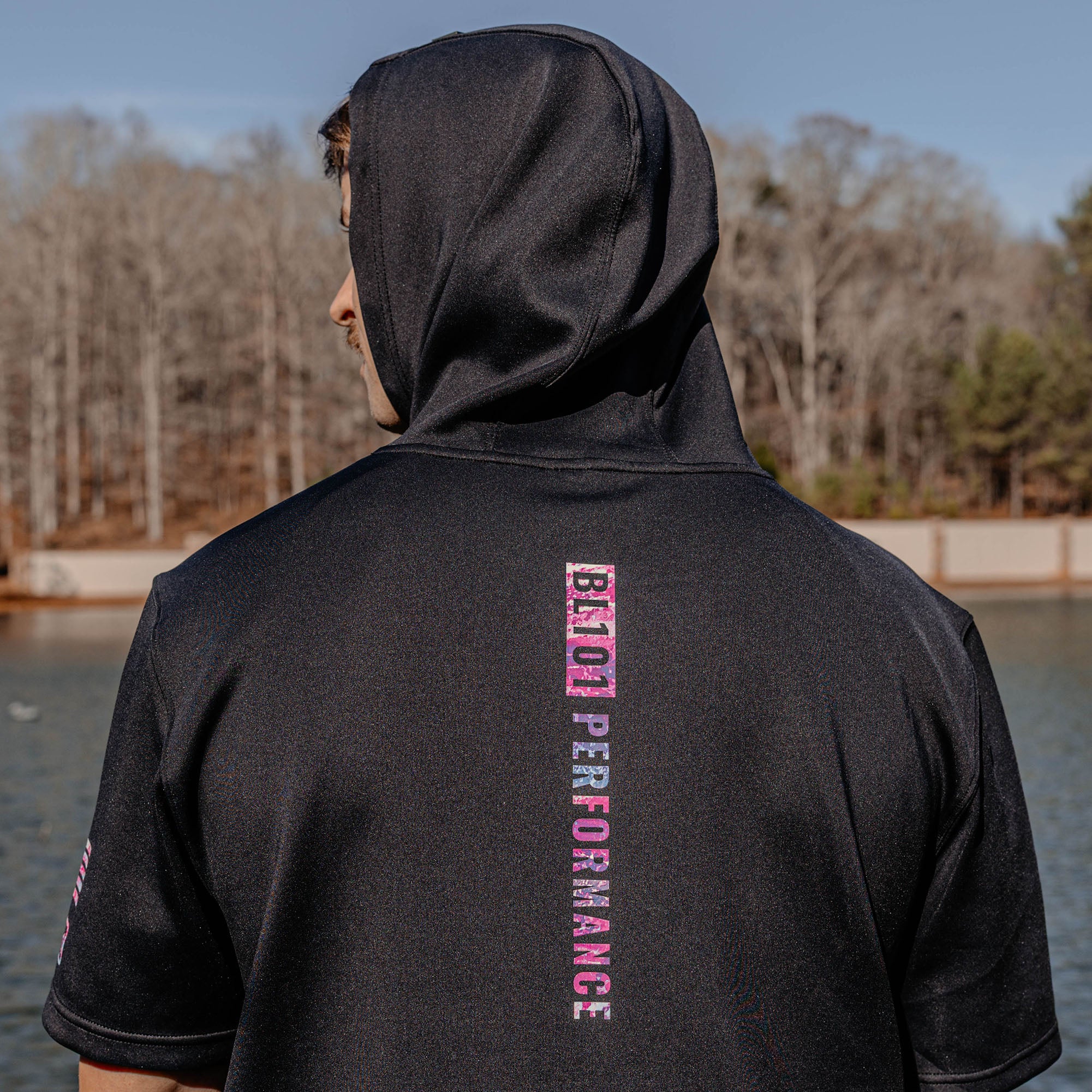 Realtree BSBL-SZN Short Sleeve Hoodie V3 - Black/Aspect Blue - Image 4