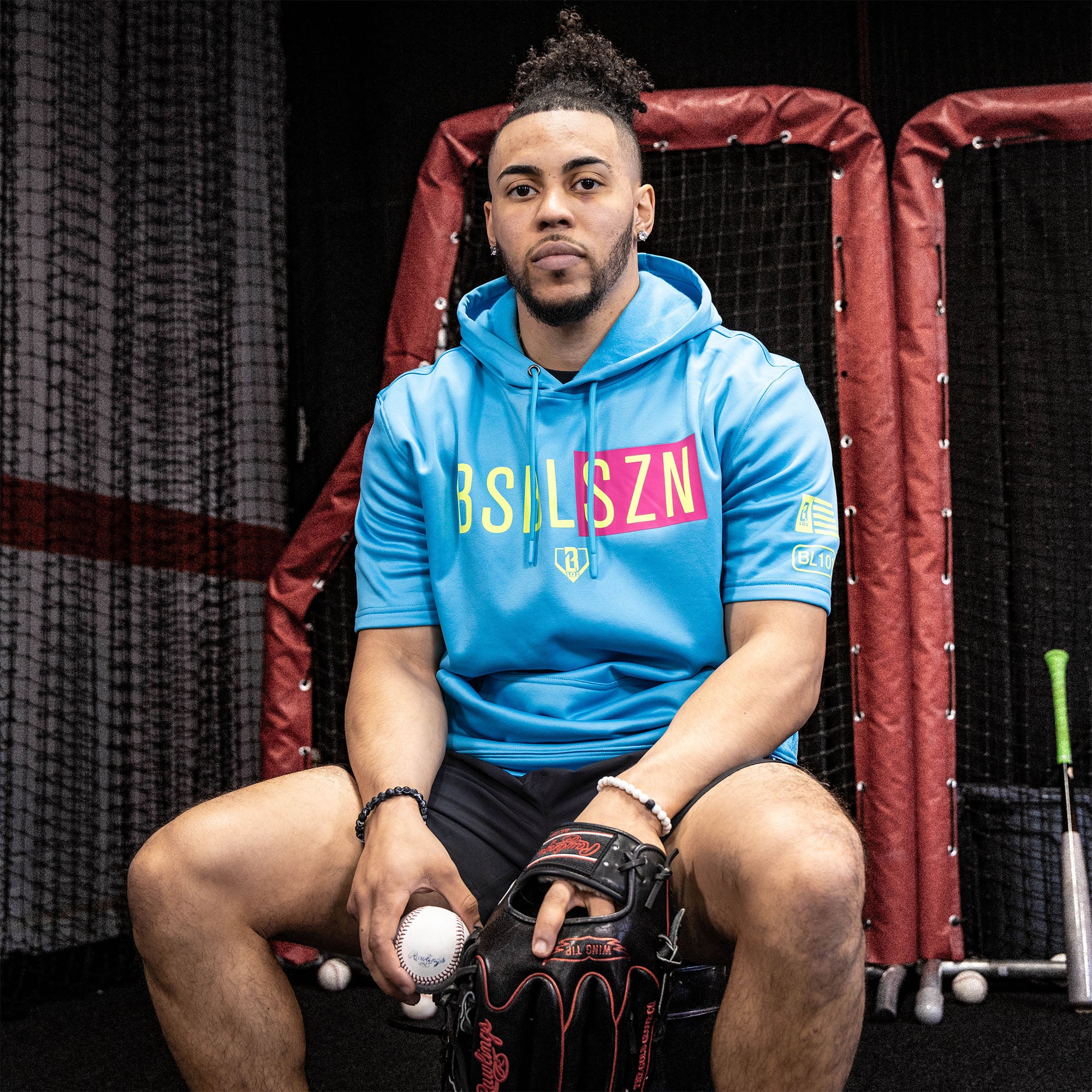 BSBL-SZN Short Sleeve Hoodie V2 - Highlighter Blue - Image 3