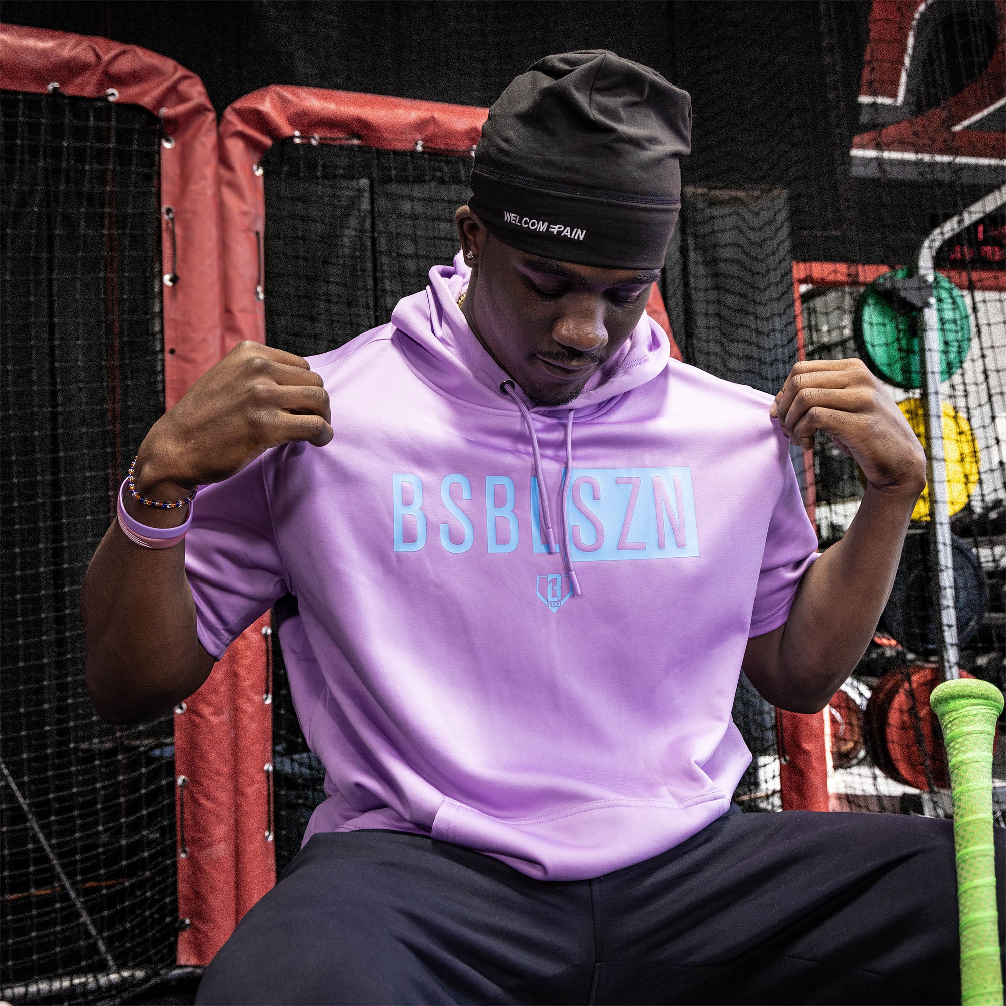 BSBL-SZN Short Sleeve Hoodie V2 - Lavender/Light Blue - Image 3