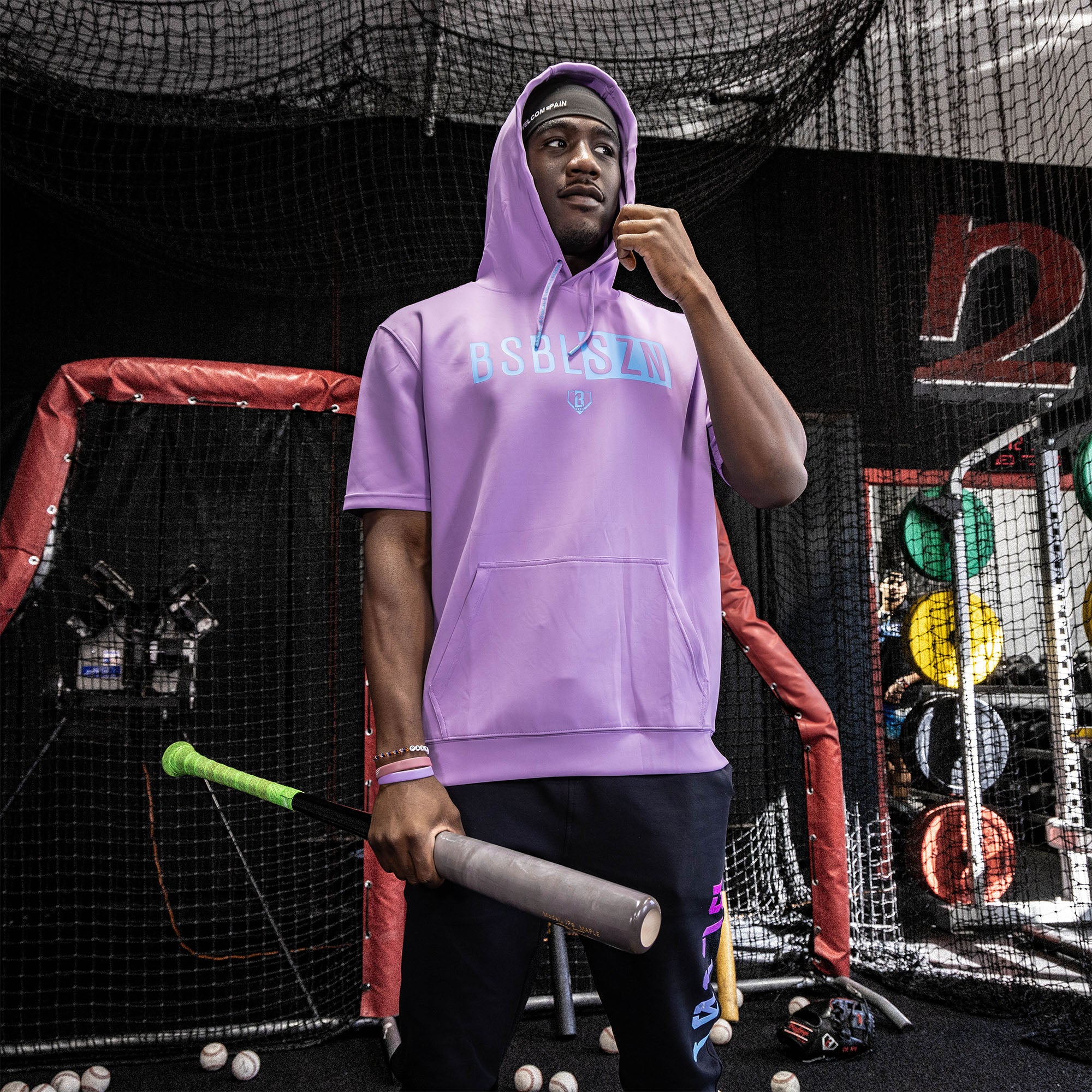 BSBL-SZN Short Sleeve Hoodie V3 - Lavender/Light Blue - Image 3
