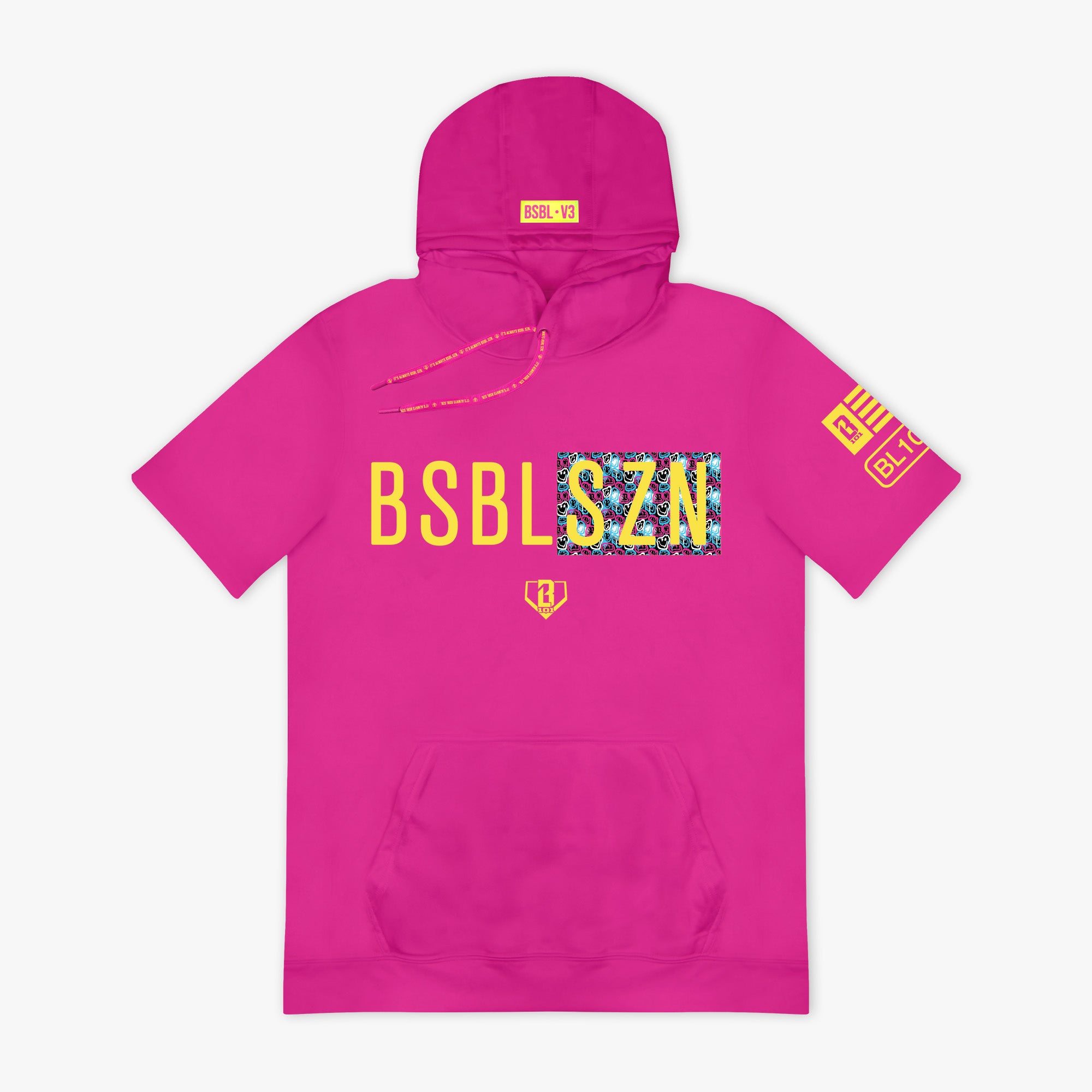 BSBL-SZN Short Sleeve Hoodie V3 - Pink/Smiley Slugger
