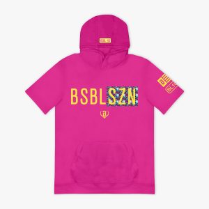 BSBL-SZN Youth Short Sleeve Hoodie V3 - Pink/Smiley Slugger