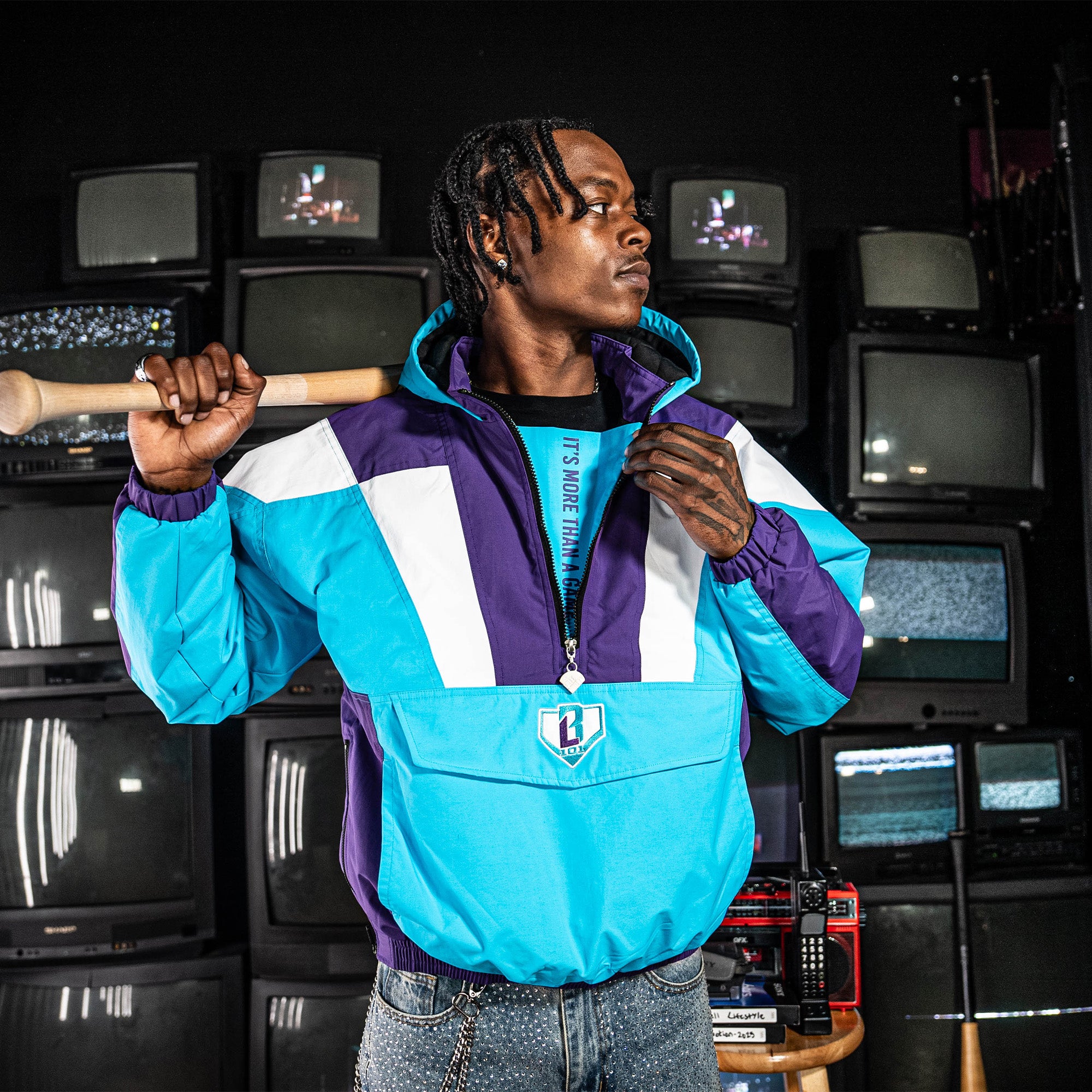 Colorblock Pullover Youth Jacket - Blue/Purple - Image 3