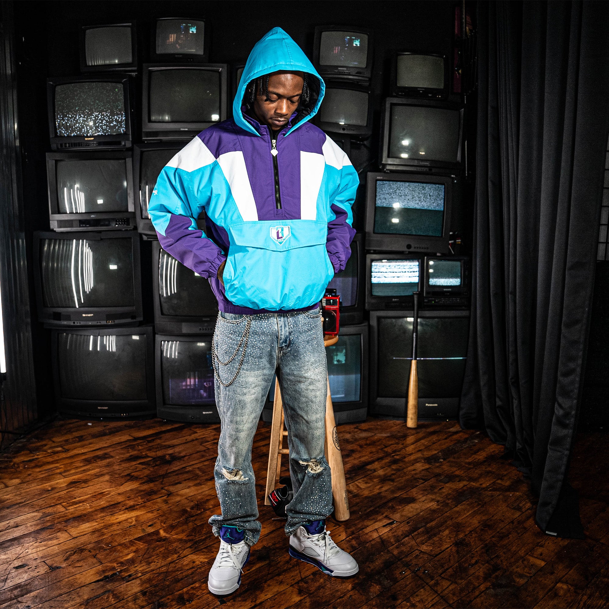 Colorblock Pullover Youth Jacket - Blue/Purple - Image 5