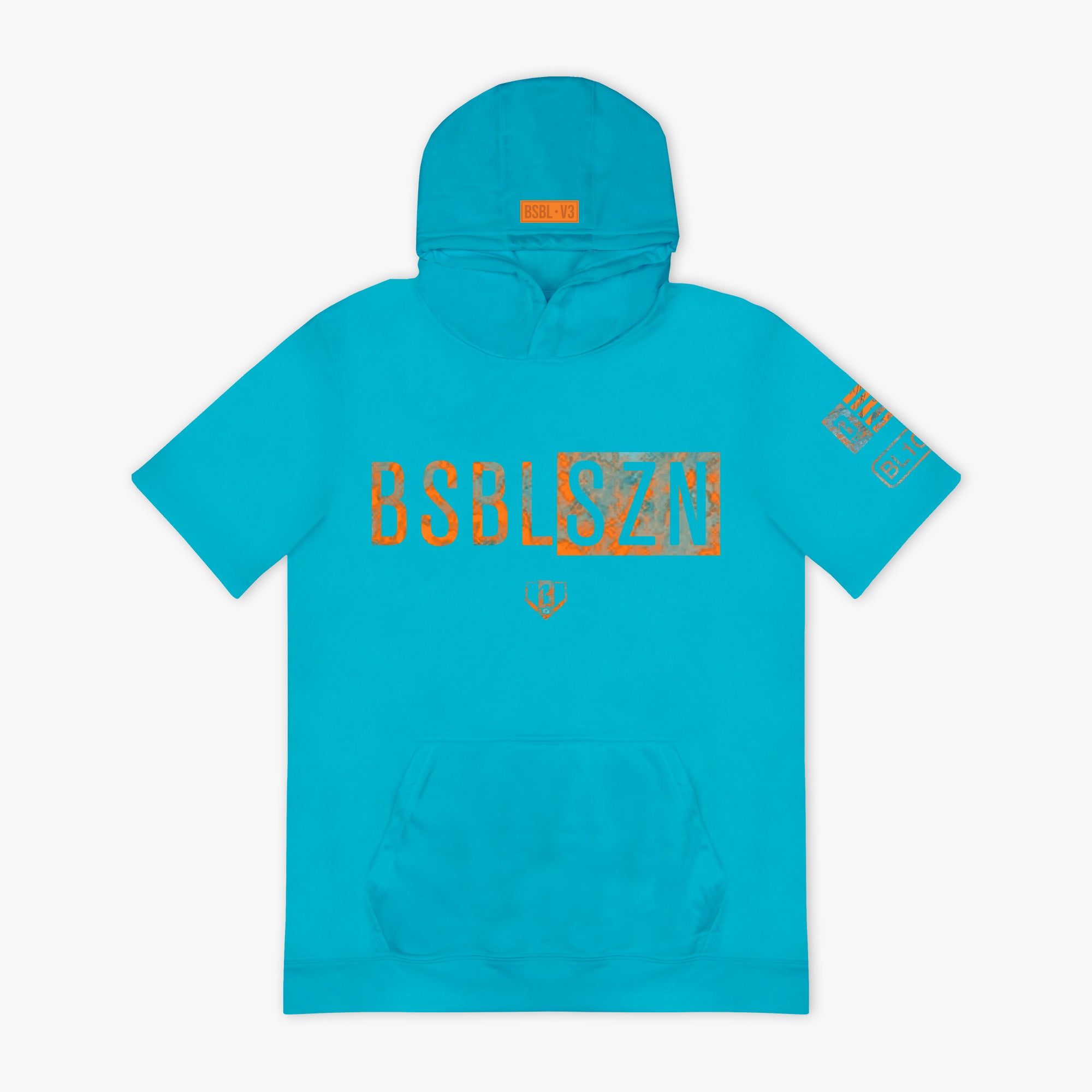 Realtree BSBL-SZN Short Sleeve Youth Hoodie V3 - Bright Blue/Aspect-Orange