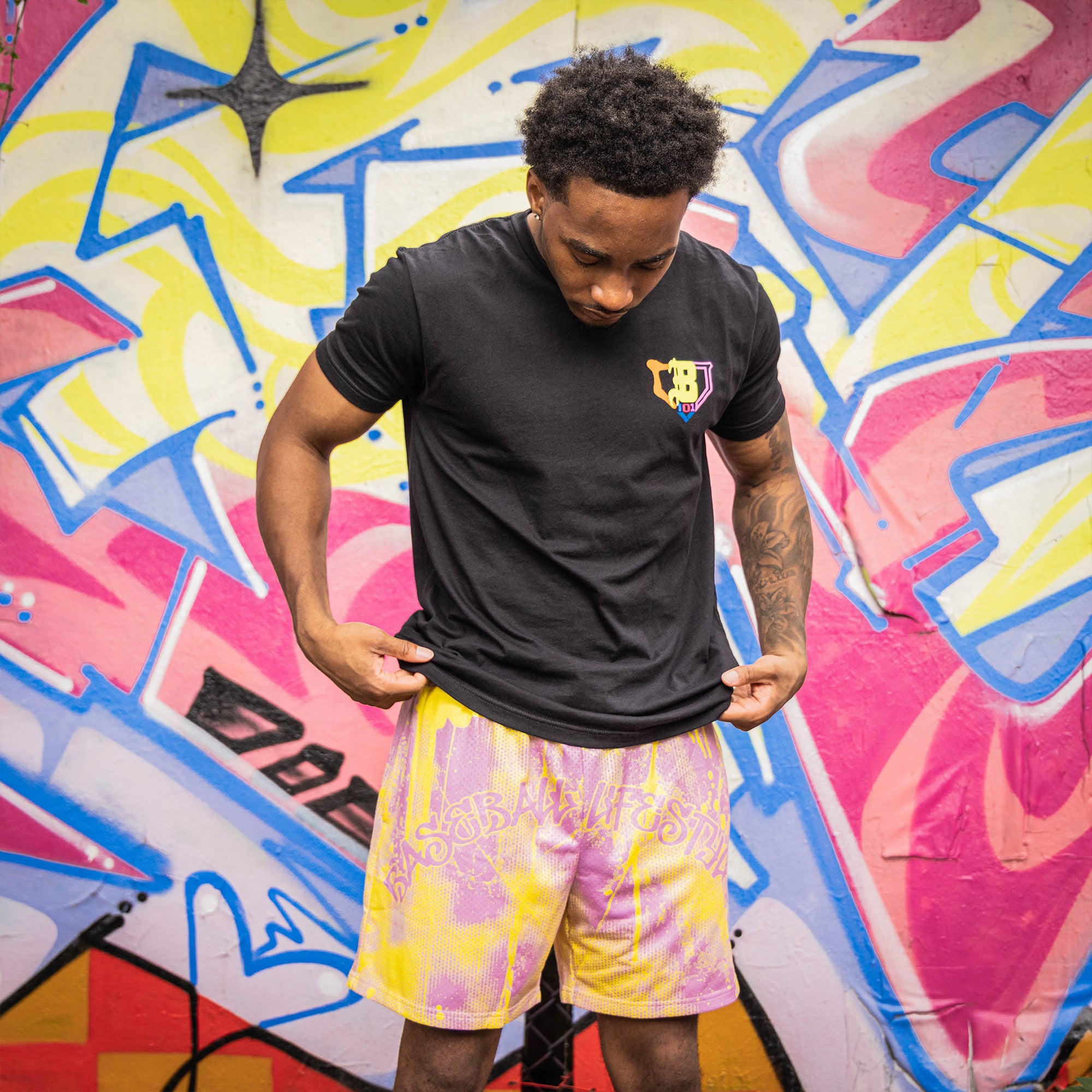 Retro Graffiti Shorts - Pink/Yellow - Image 4