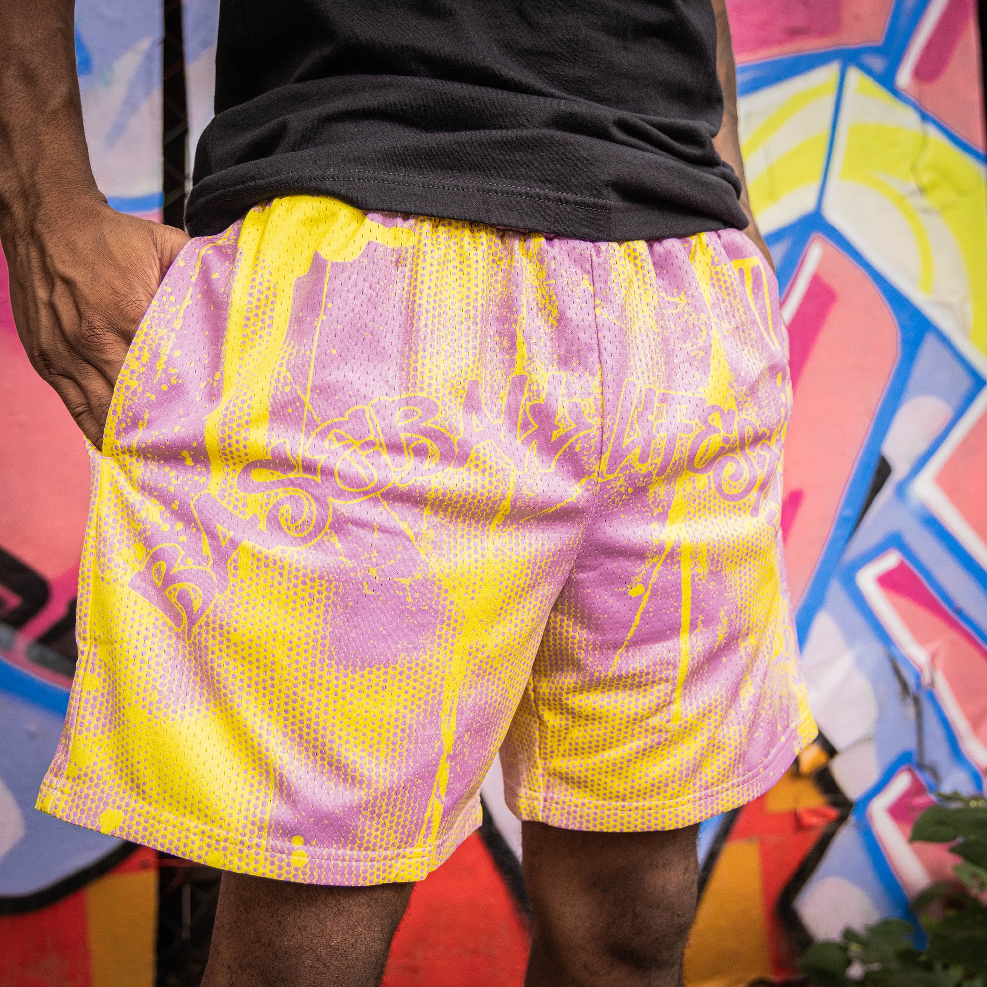 Retro Graffiti Shorts - Pink/Yellow - Image 3