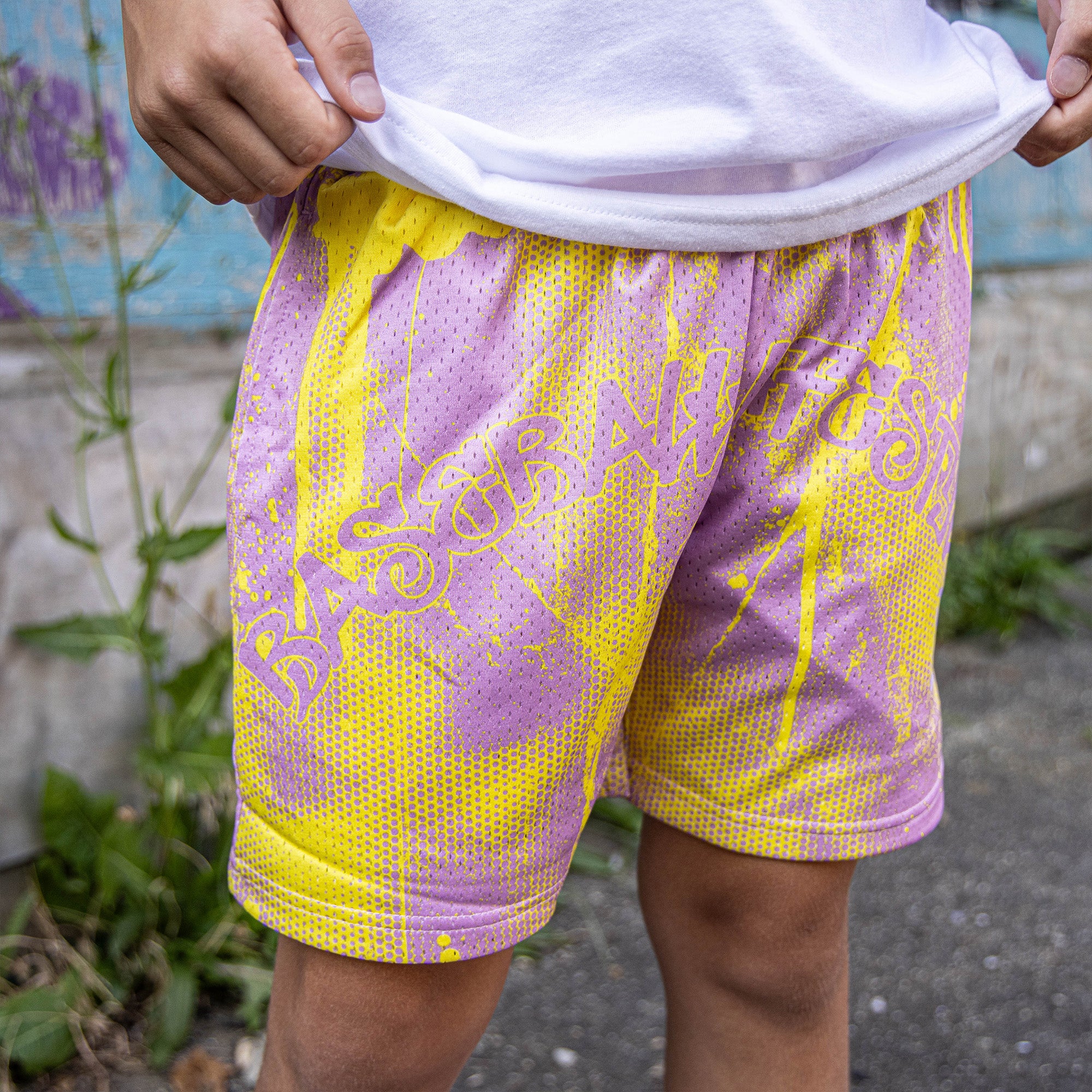 Retro Graffiti Youth Shorts - Pink/Yellow - Image 2