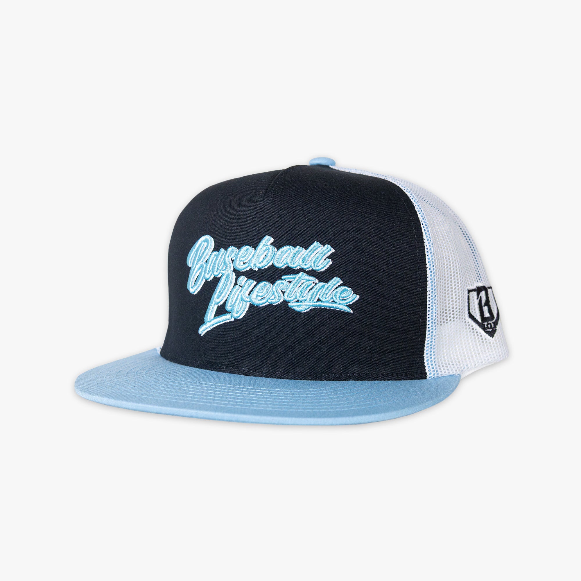 Signature Mesh Snapback Hat - Black/White/Light Blue