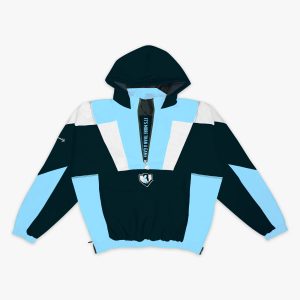Colorblock Pullover Jacket - Black/Light Blue
