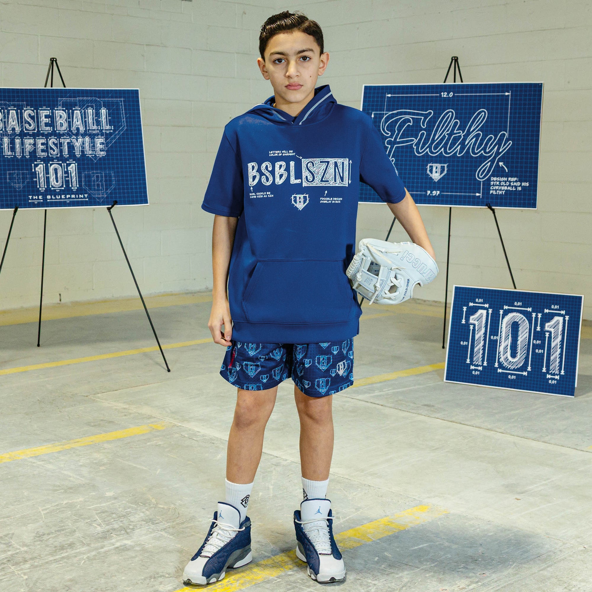 BSBL-SZN Short Sleeve Youth Hoodie V3 - Blueprint - Image 3